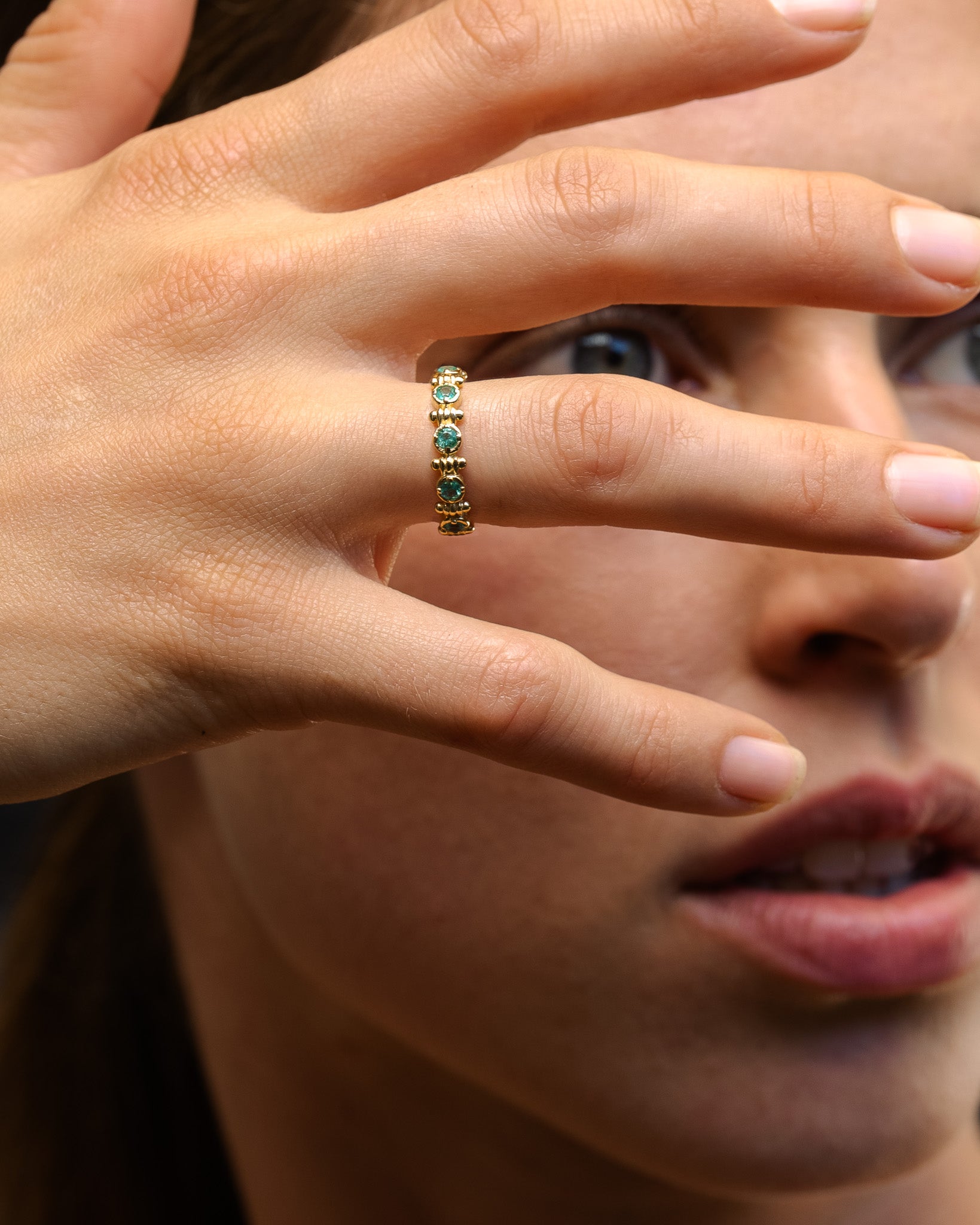Asteria Half Eternity Ring Emerald Solid Gold