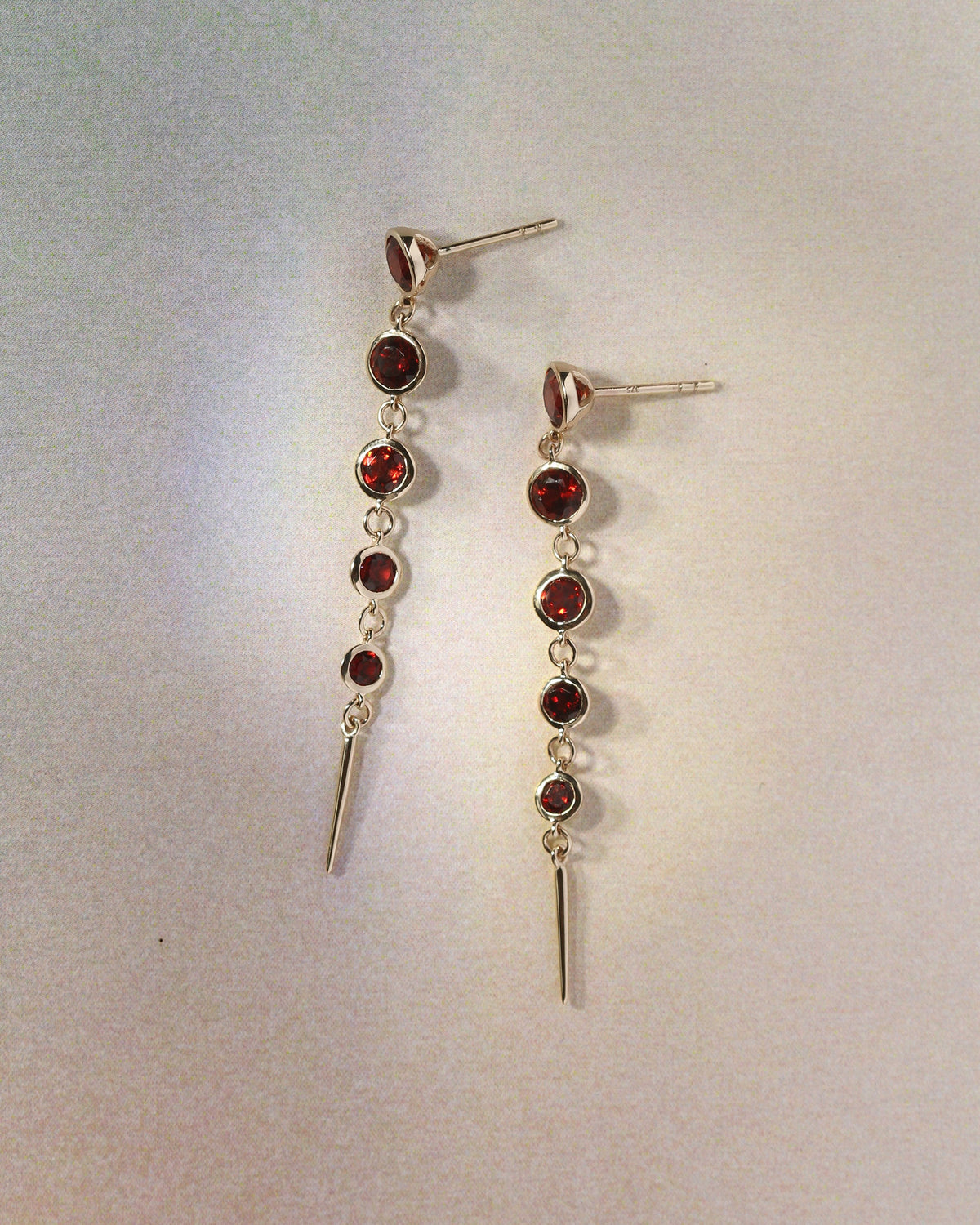 Aten Garnet Earrings Solid Gold, flatlay