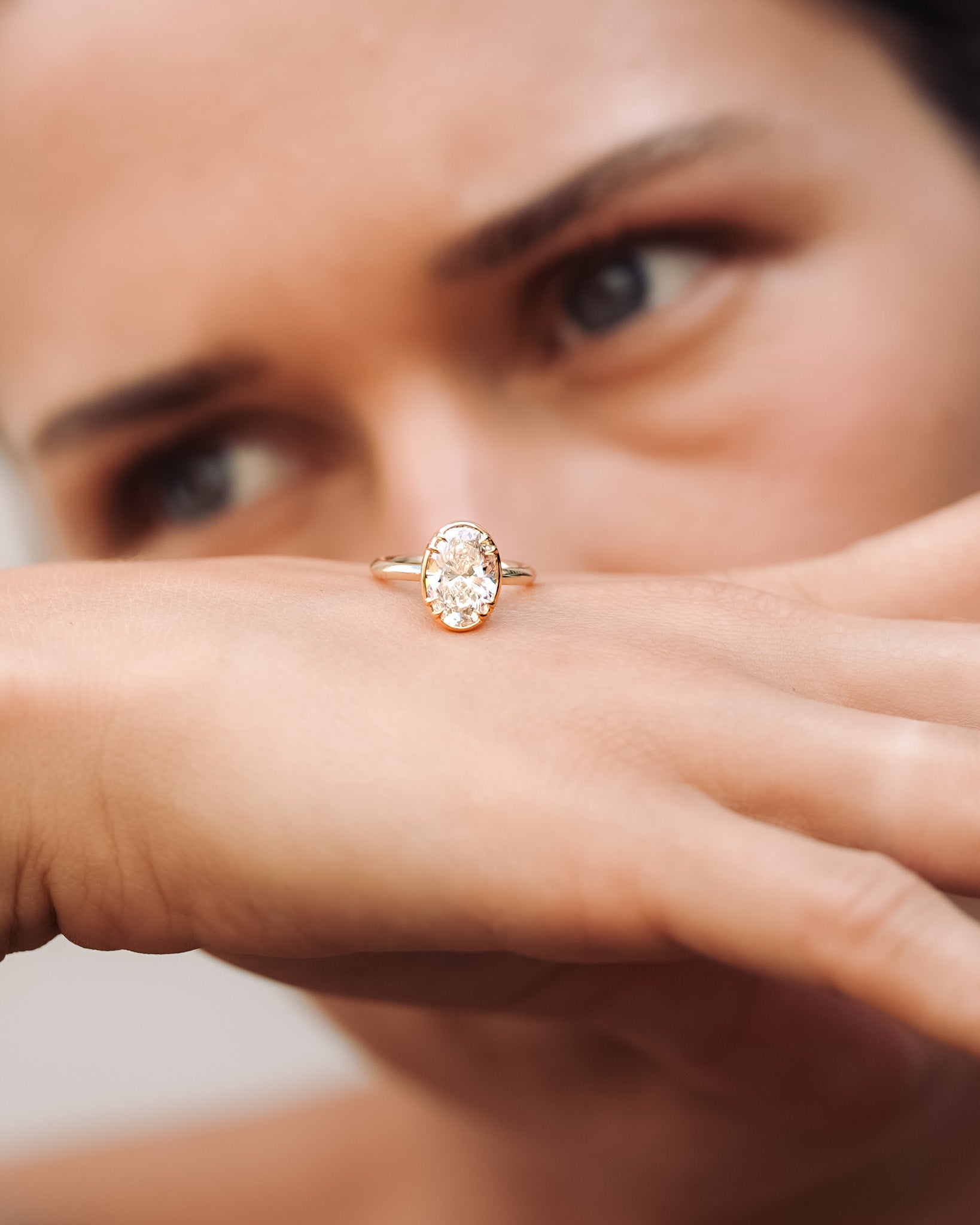 Azalea Ring 3ct Oval Cut White Diamond Solid Gold