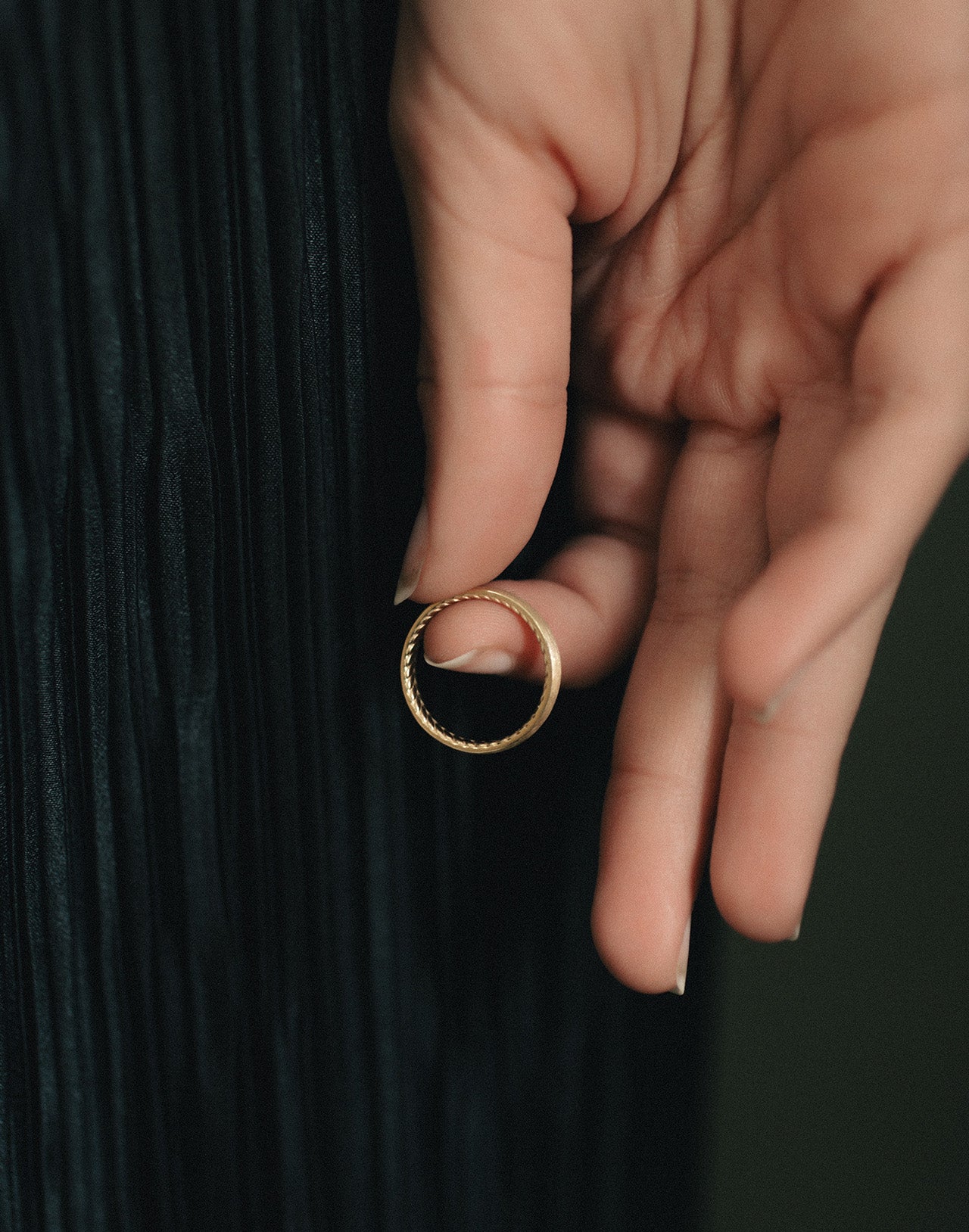 Chevron 3mm Ring Brushed Solid Gold