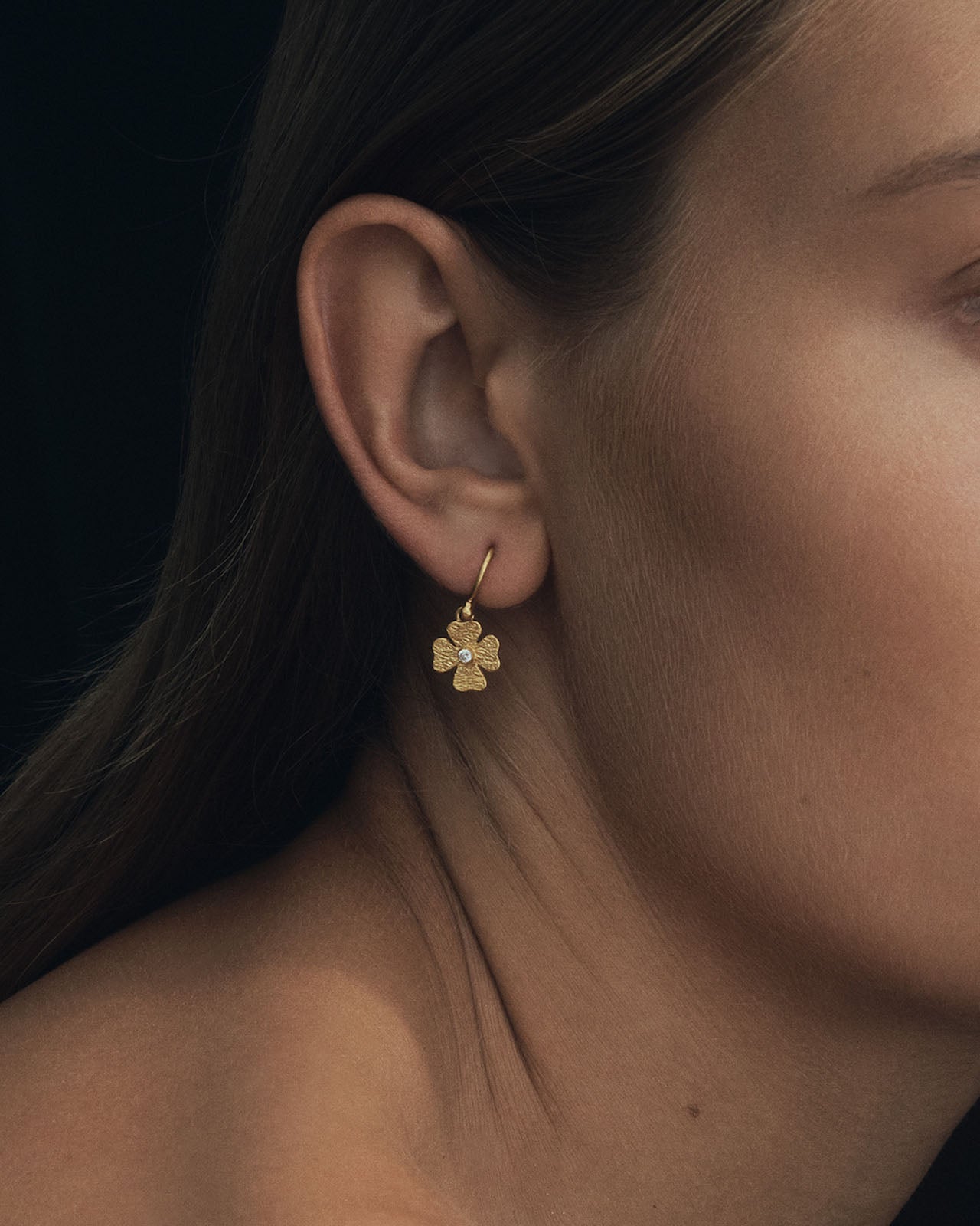 Clover Earrings Small Diamond Solid Gold