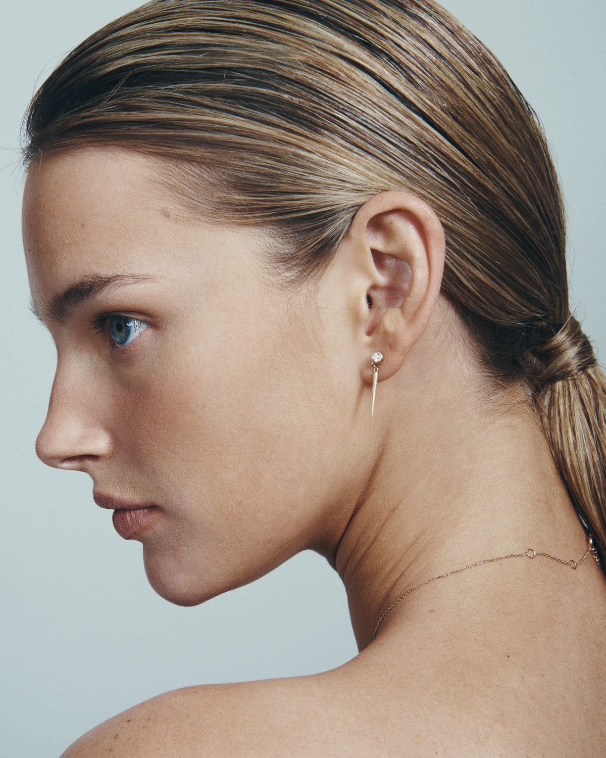 Comet Diamond Earrings Solid Gold, worn