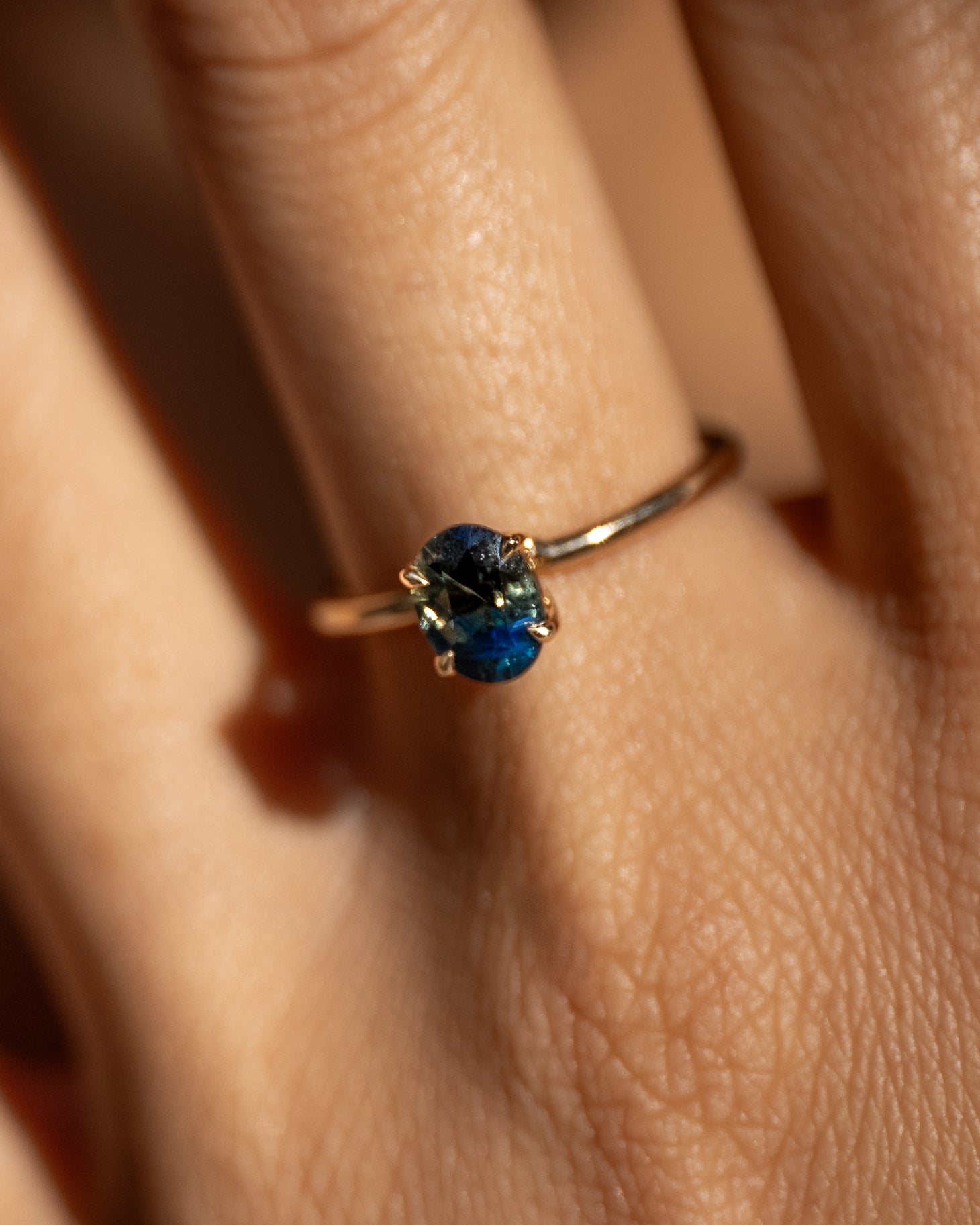 Adama Oval Ring Solitaire 1.18ct Teal Sapphire Solid Gold