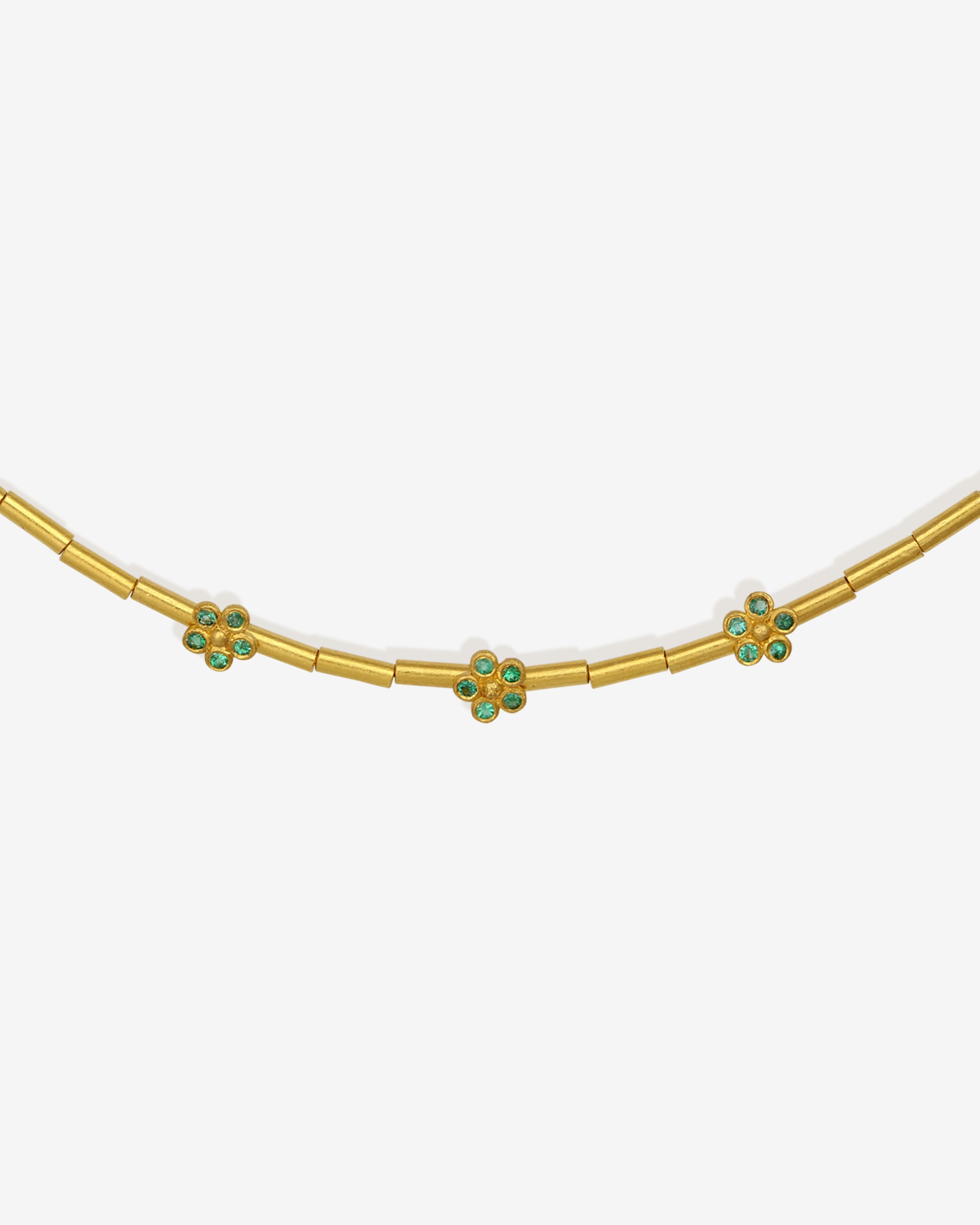 Daisy Beaded Necklace Emerald Solid Gold