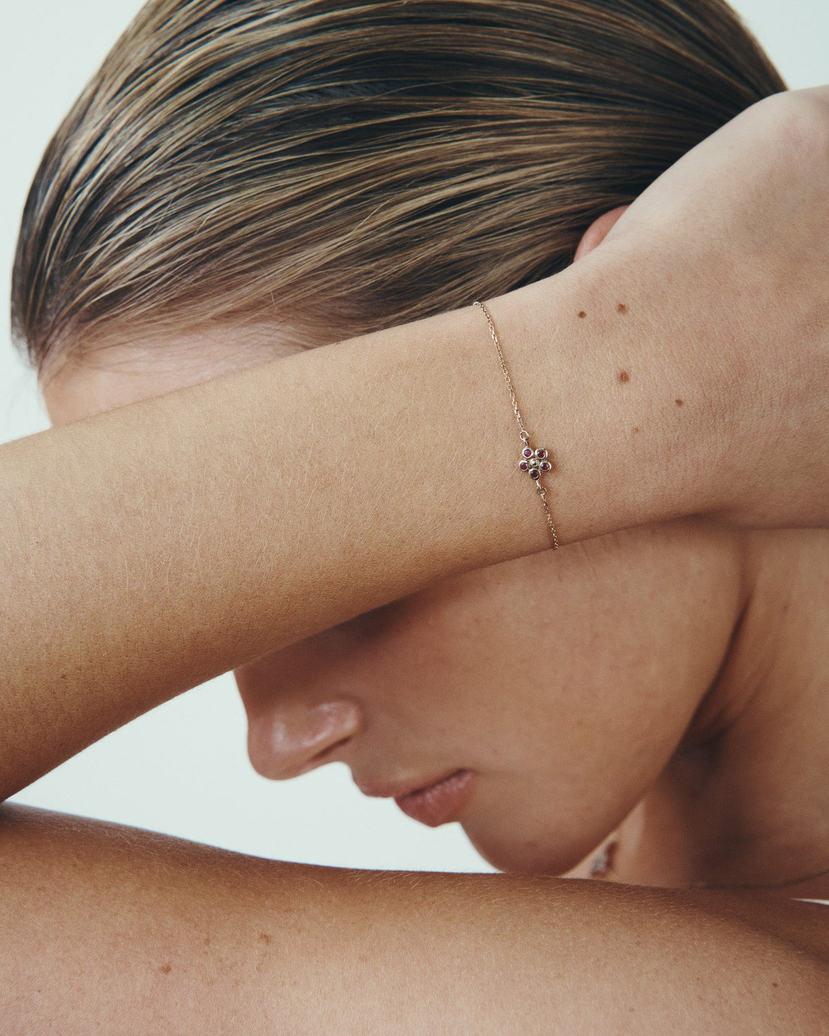 Daisy Ruby Bracelet Solid Gold, worn