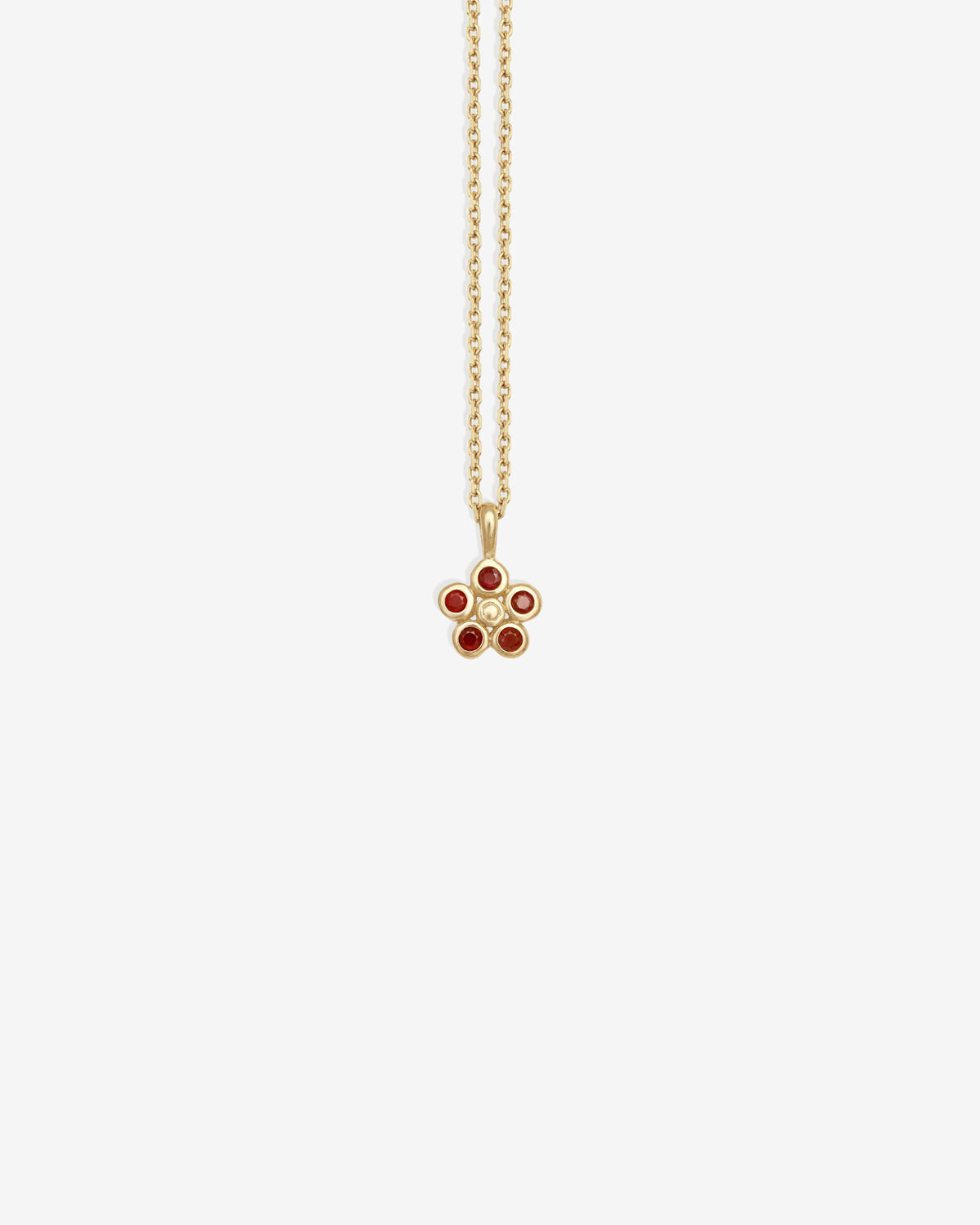 Daisy Ruby Necklace Solid Gold set with five rubies
