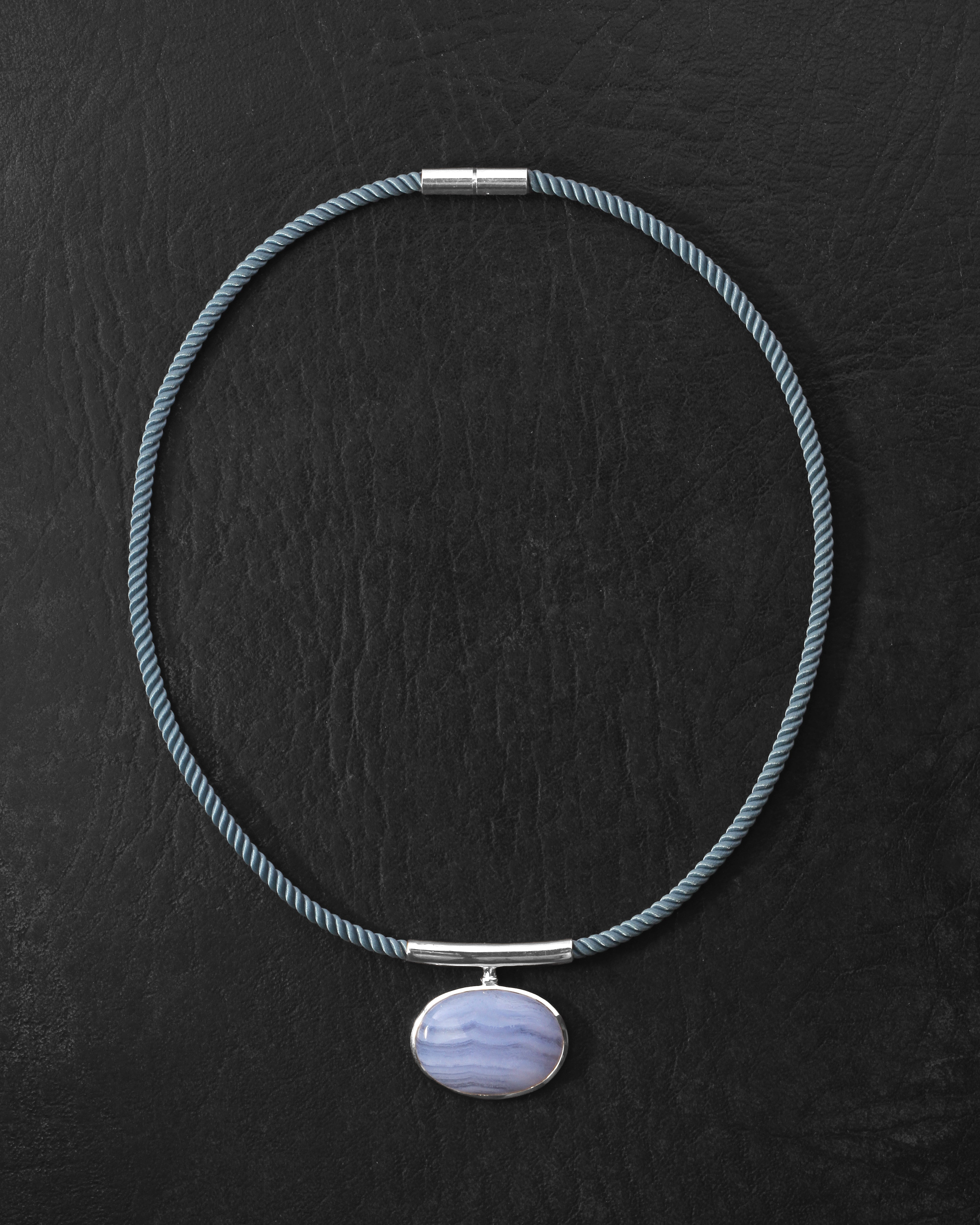 Ether Necklace Silver on dark leather