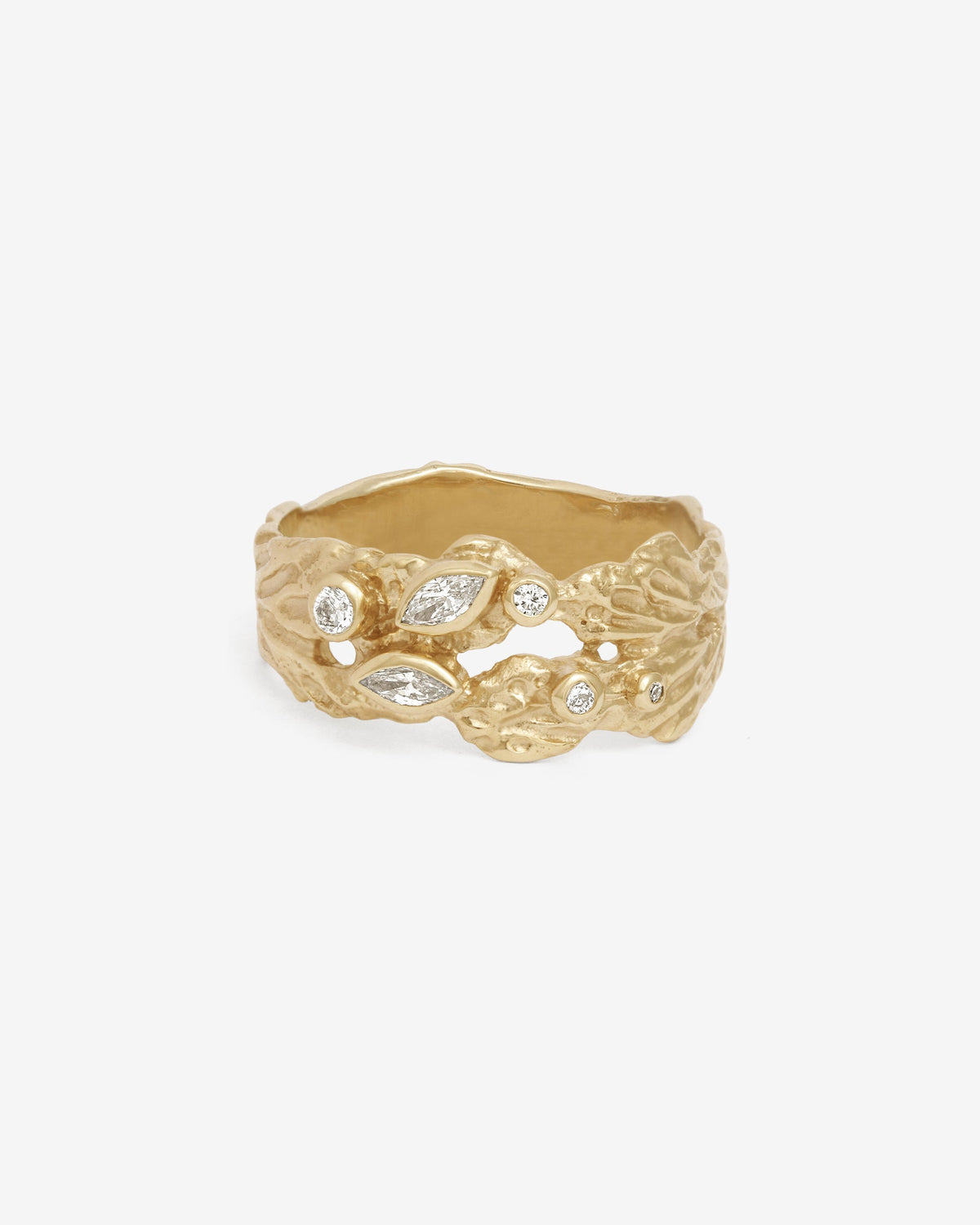 Gaia II Diamond Ring Solid Gold set with marquise and round diamonds