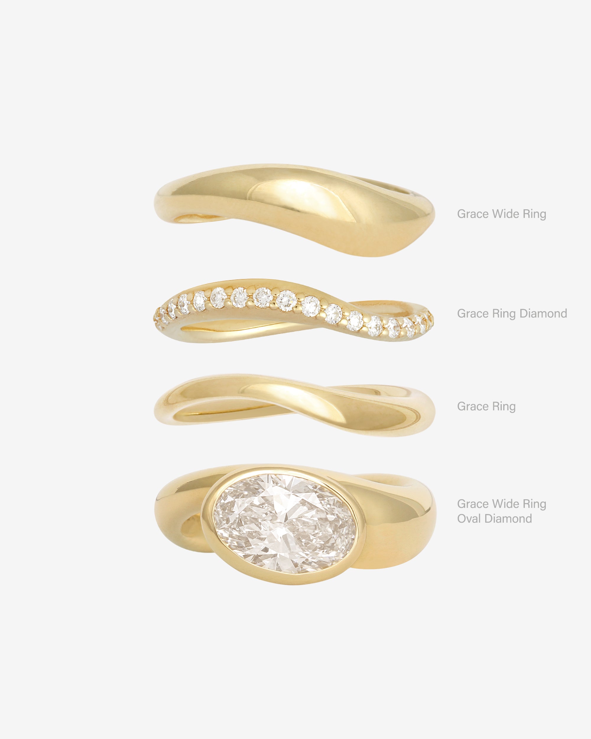 Grace Wide Ring Oval Diamond Solid Gold
