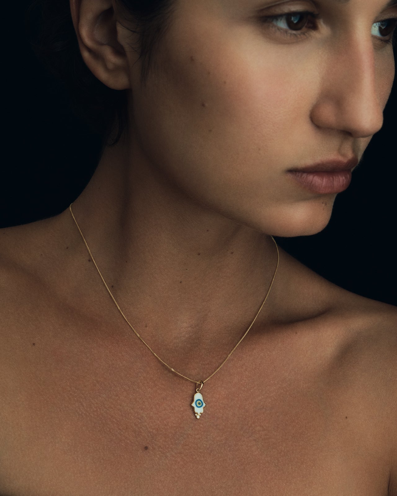 Hamsa White Necklace White Diamond Solid Gold