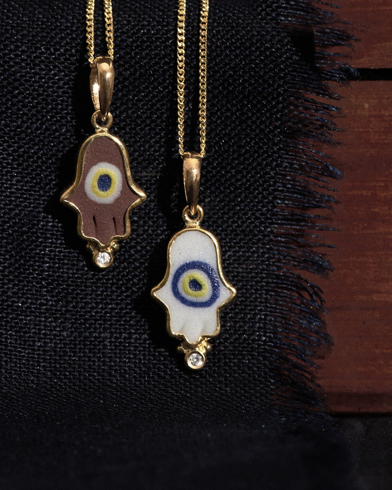 Hamsa Rust Necklace White Diamond Solid Gold