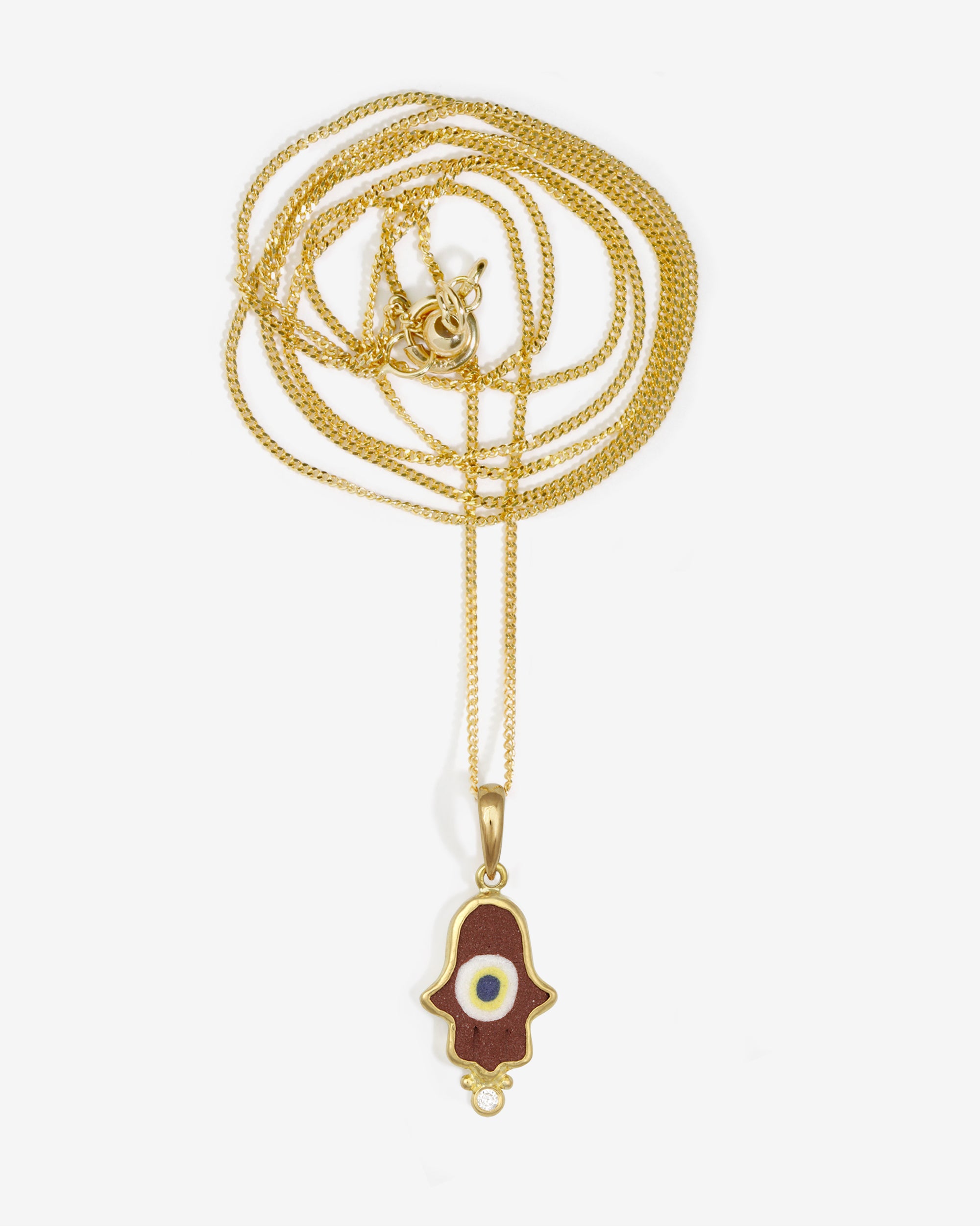 Hamsa Rust Necklace White Diamond Solid Gold