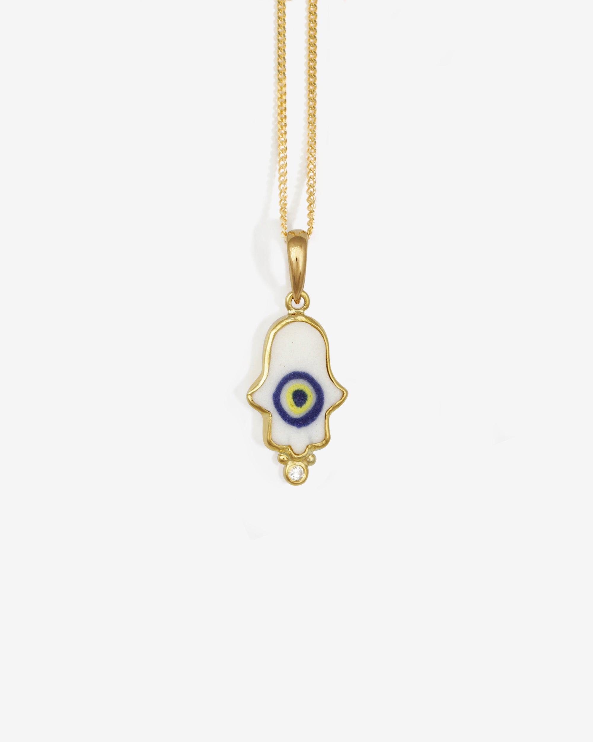 Hamsa White Necklace White Diamond Solid Gold