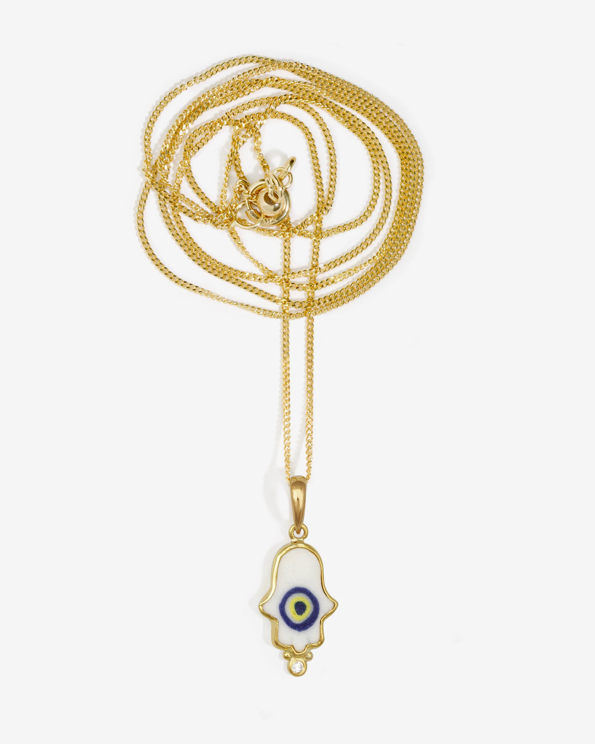 Hamsa White Necklace White Diamond Solid Gold