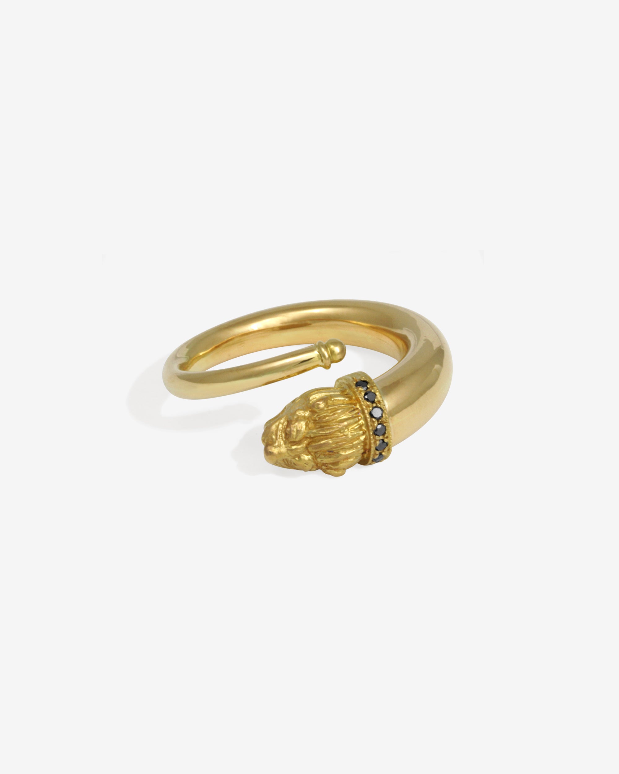 Loulon Lion Ring Black Diamond Solid Gold