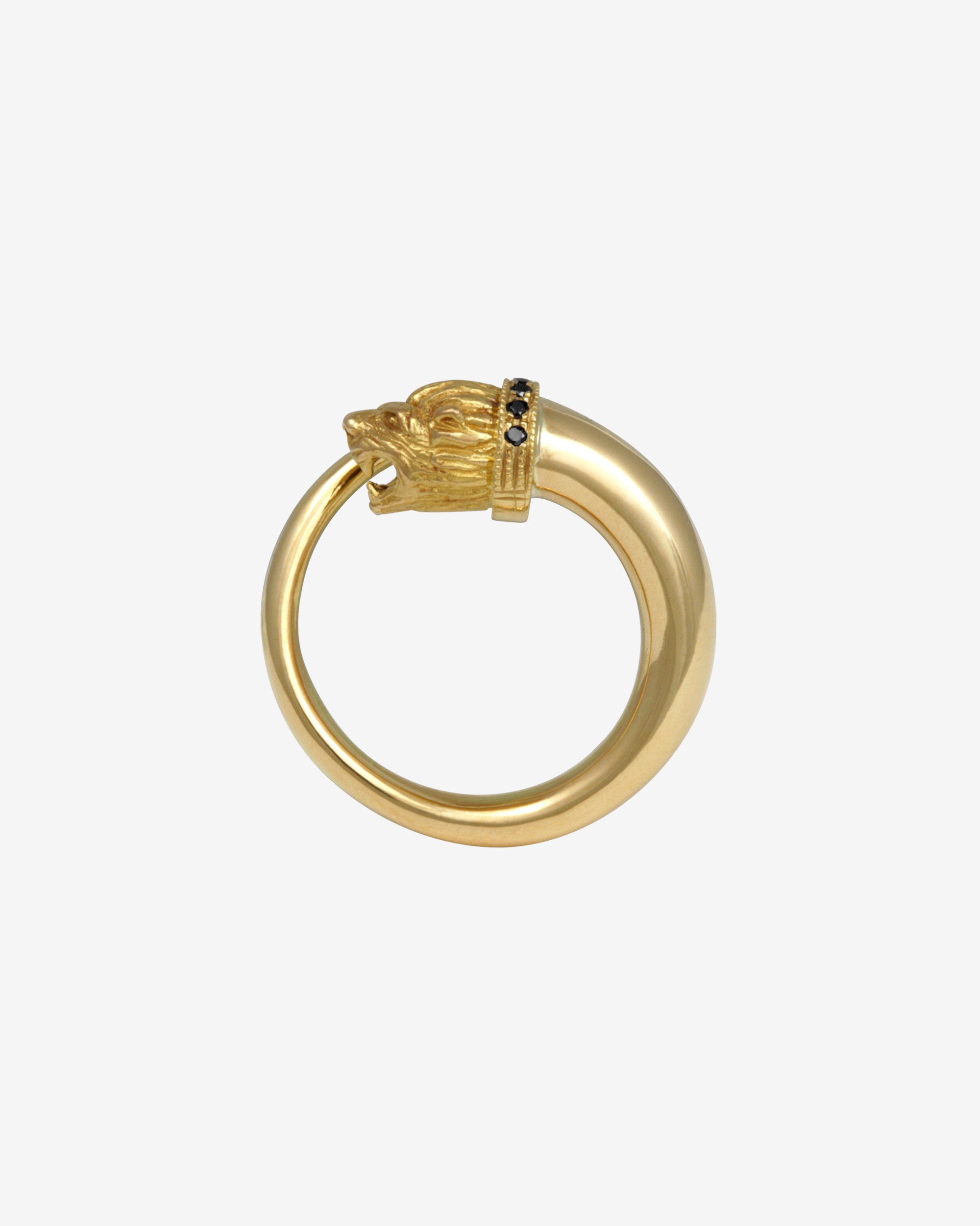 Loulon Lion Ring Black Diamond Solid Gold