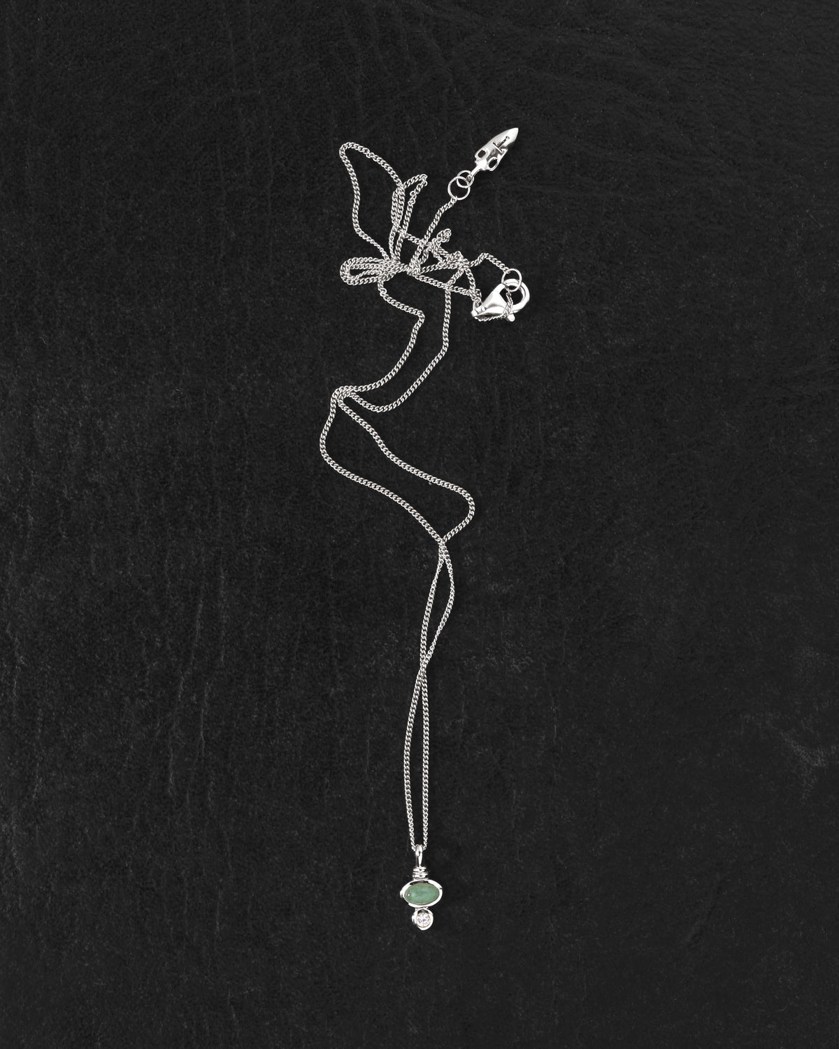 Ma Necklace Silver on dark leather
