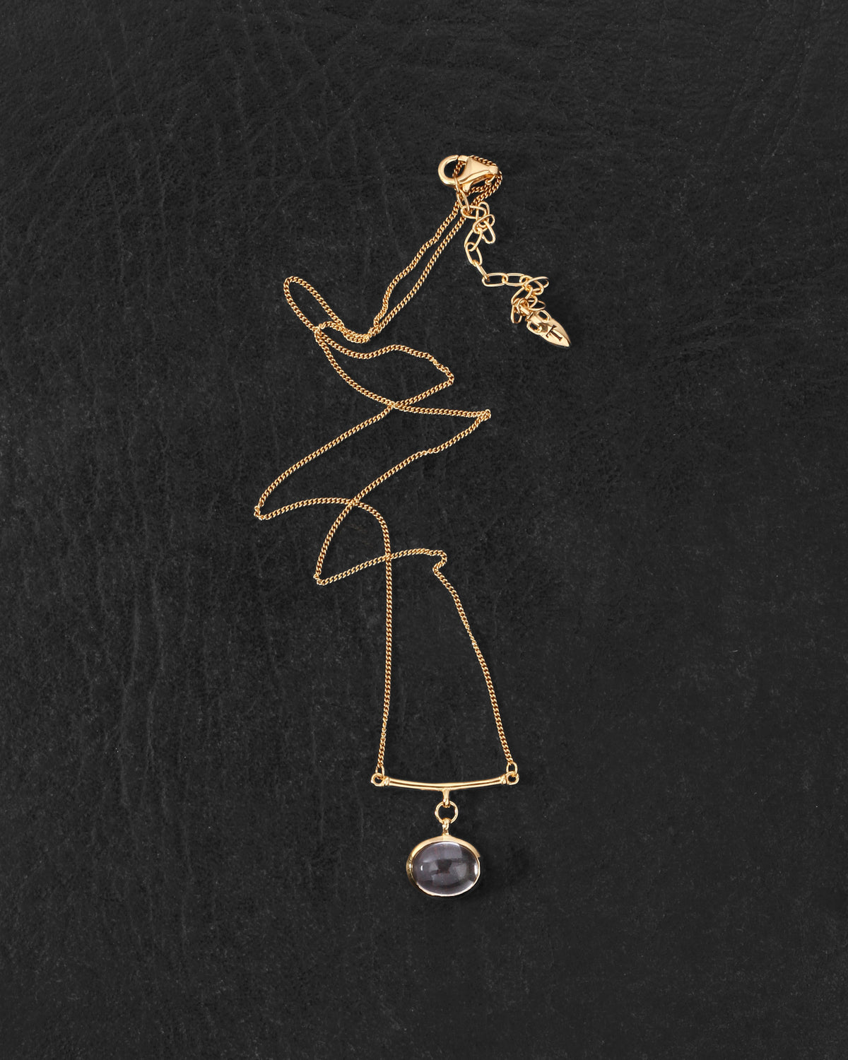 Mani Necklace Gold Vermeil on dark leather