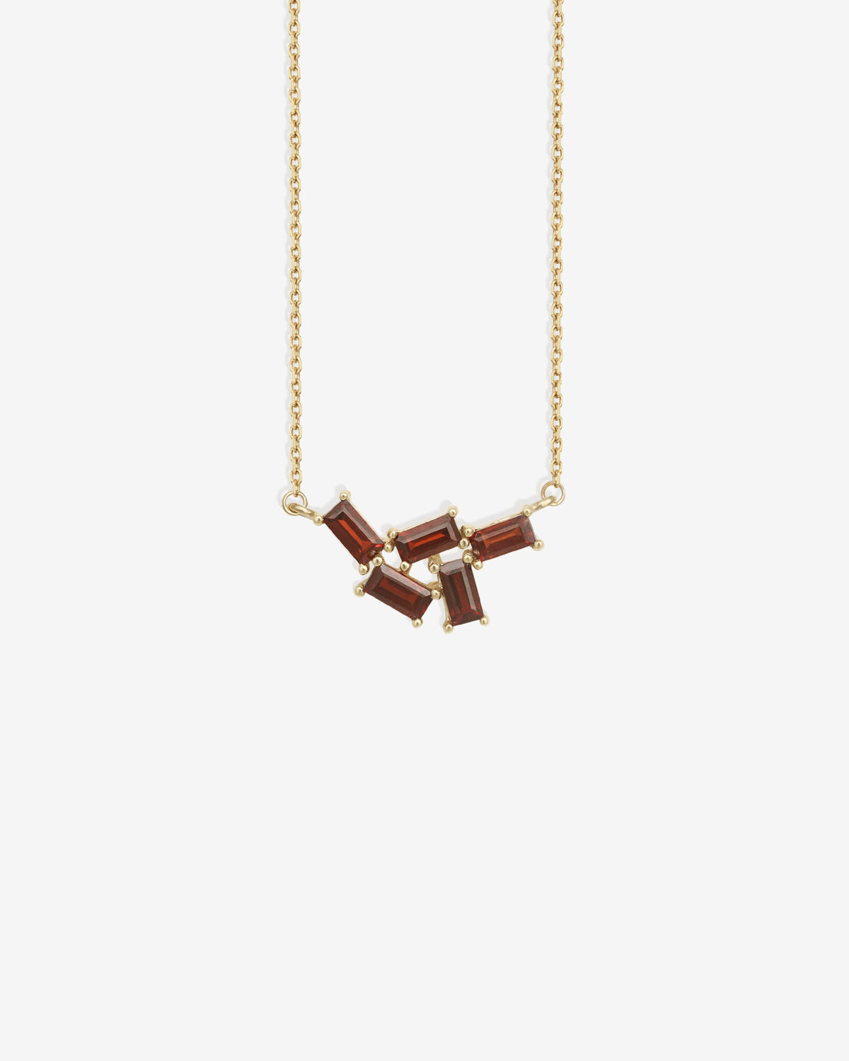 Monti Garnet Necklace Solid Gold set with five garnet baguettes