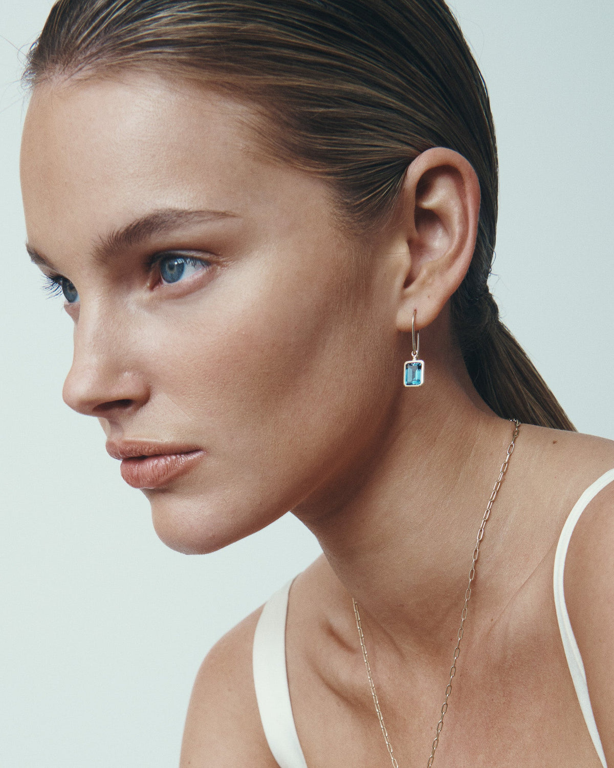 Mu Topaz Earrings Solid Gold, worn