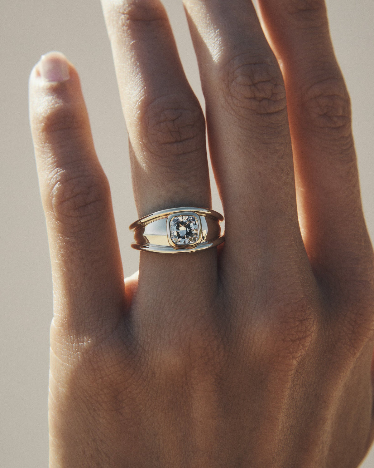 Odette Cushion Diamond Ring Solid Gold, worn on the hand