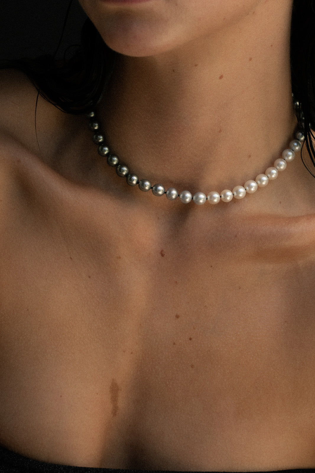 Eclipse Akoya and Tahitian Pearl Necklace Solid Gold