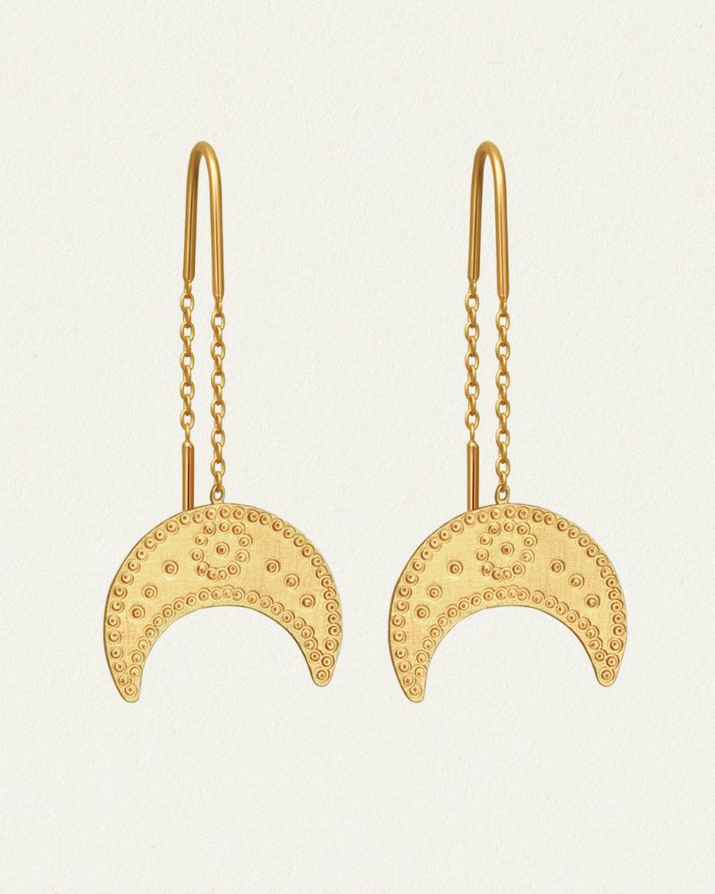 Hanging Moon Earrings Gold Vermeil