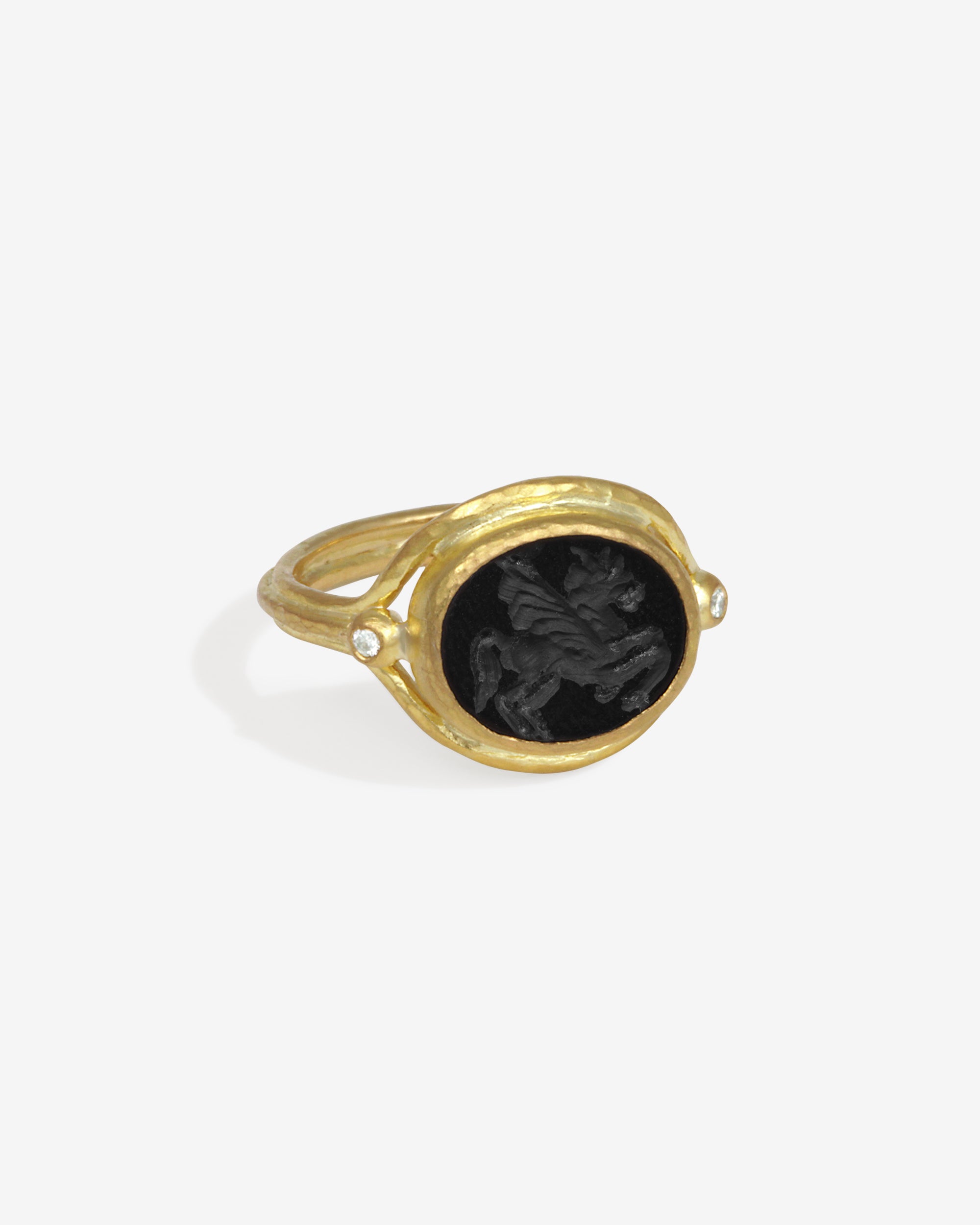Tyana Ring Onyx Intaglio Diamond Solid Gold