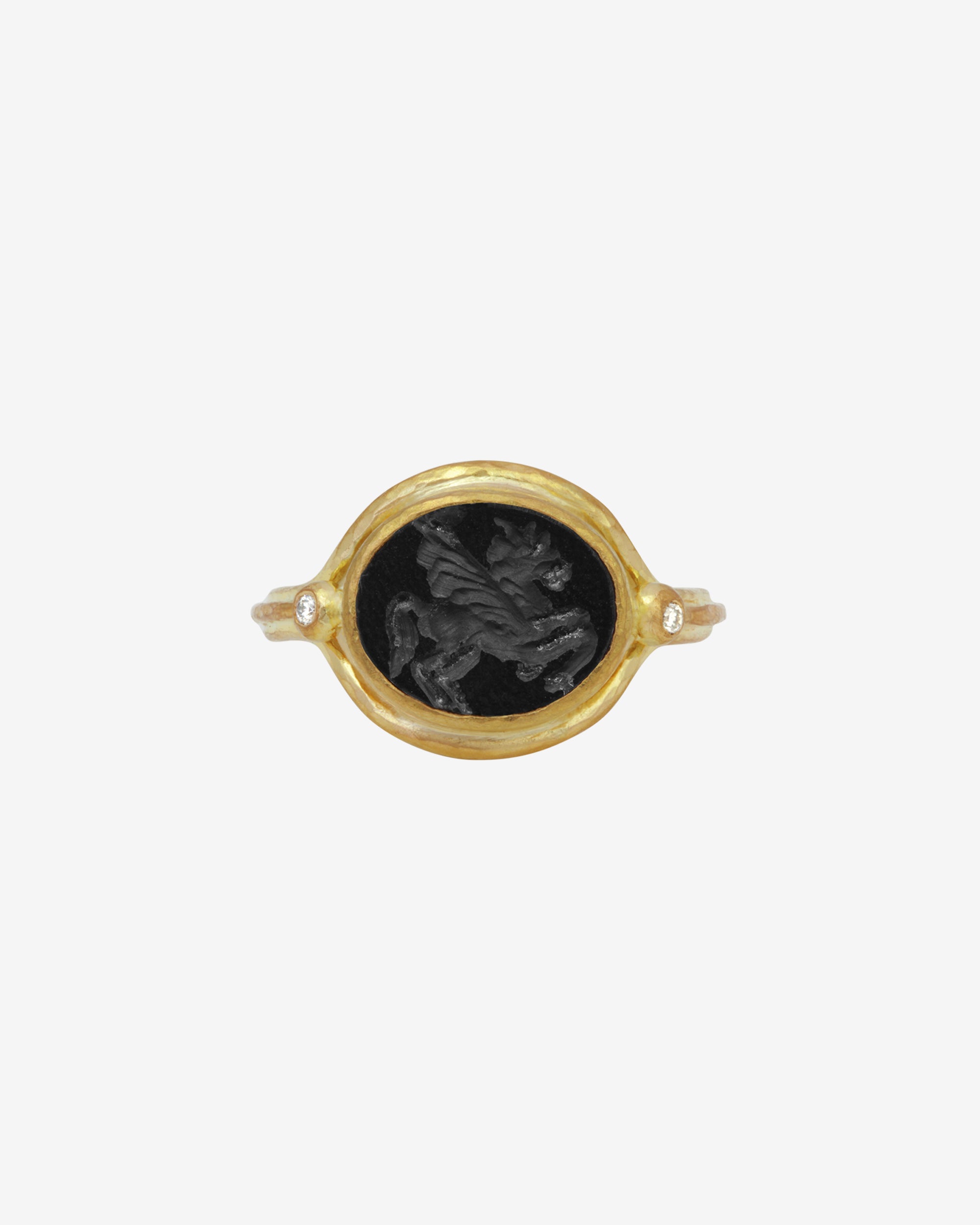 Tyana Ring Onyx Intaglio Diamond Solid Gold