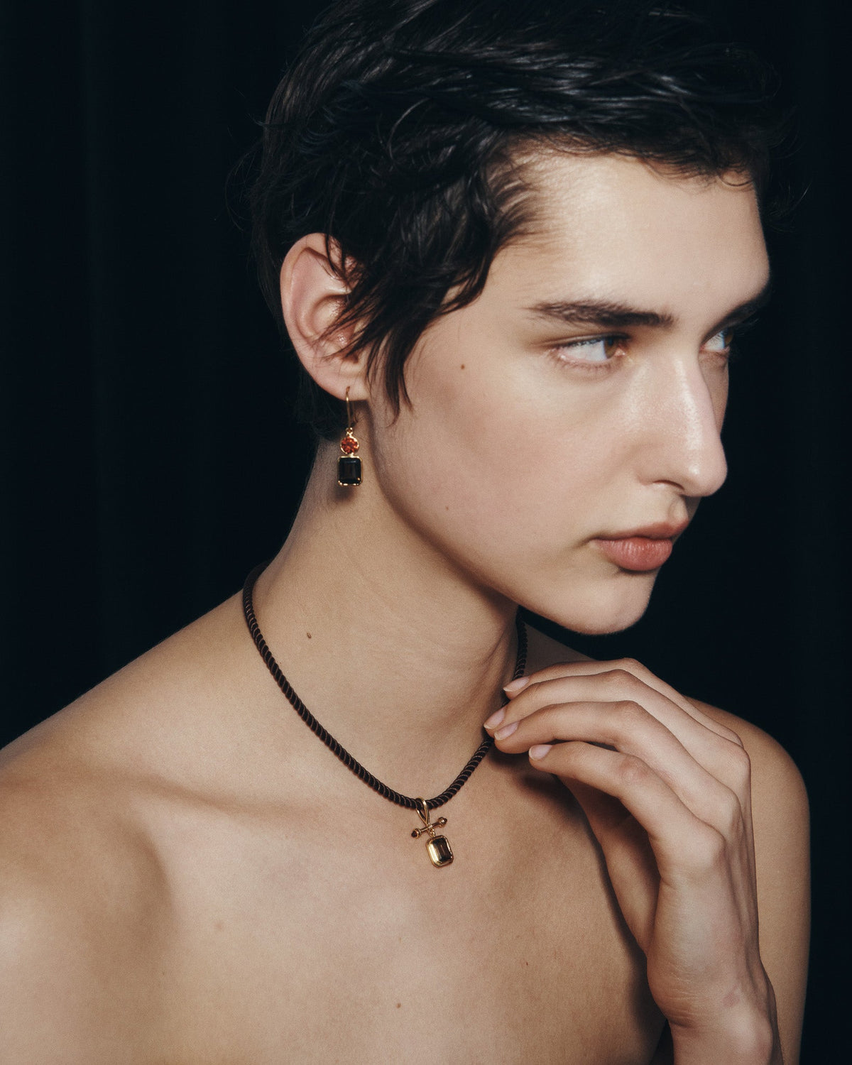 Umber Earrings and Umber Necklace in Gold Vermeil, worn
