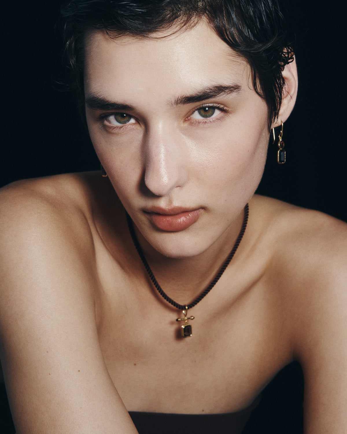 Umber Earrings and Umber Necklace in Gold Vermeil, worn