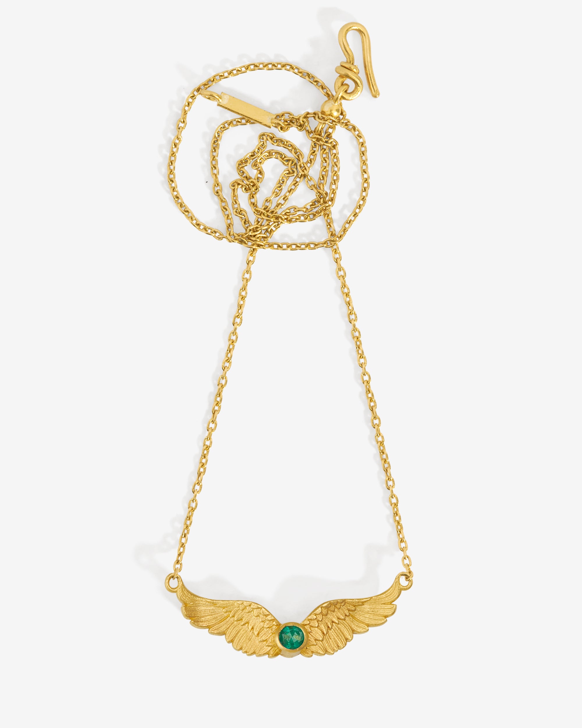 Winged Necklace Emerald Solid Gold