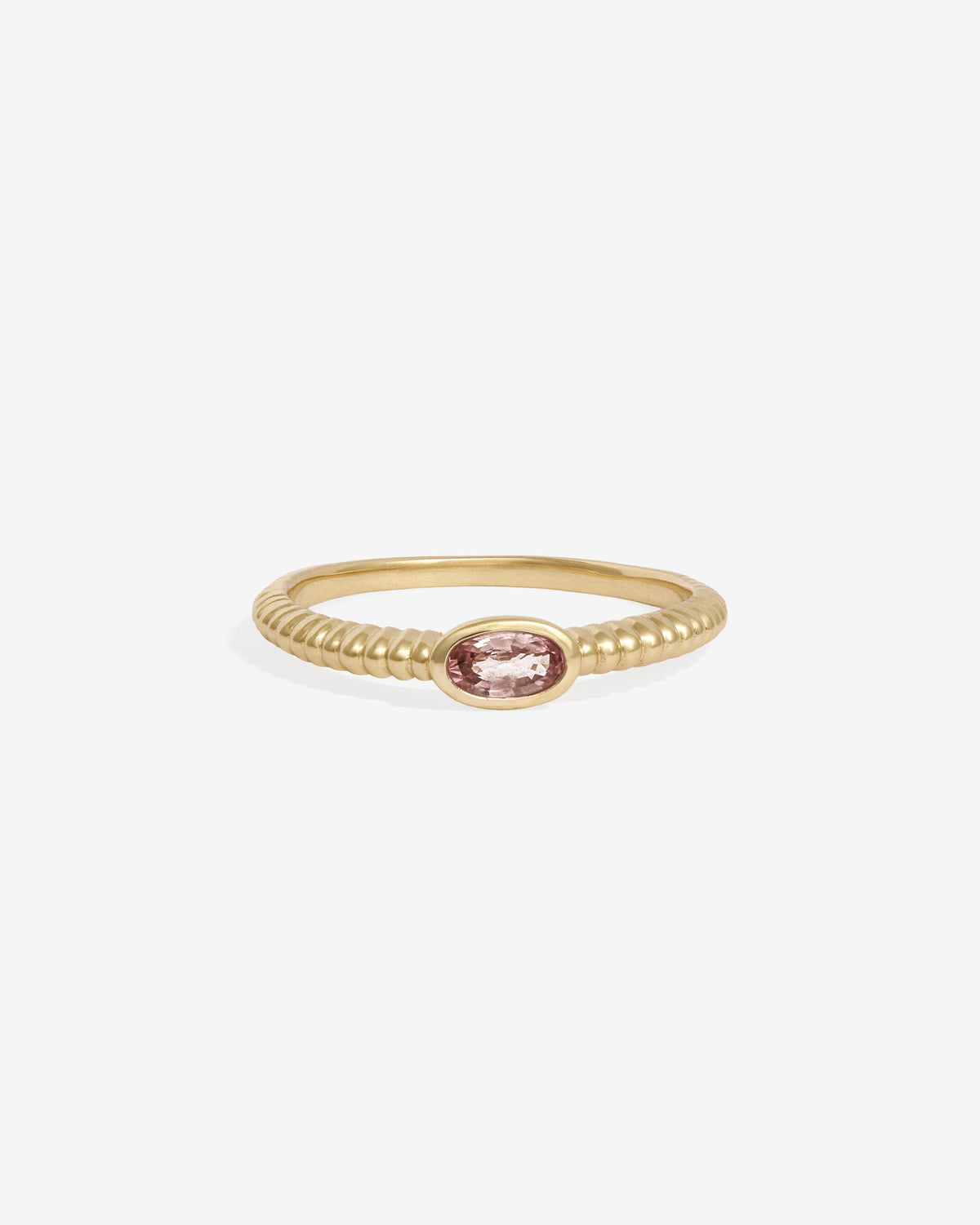 Wren Pink Tourmaline Solitaire Ring Solid Gold, east-west oval pink tourmaline