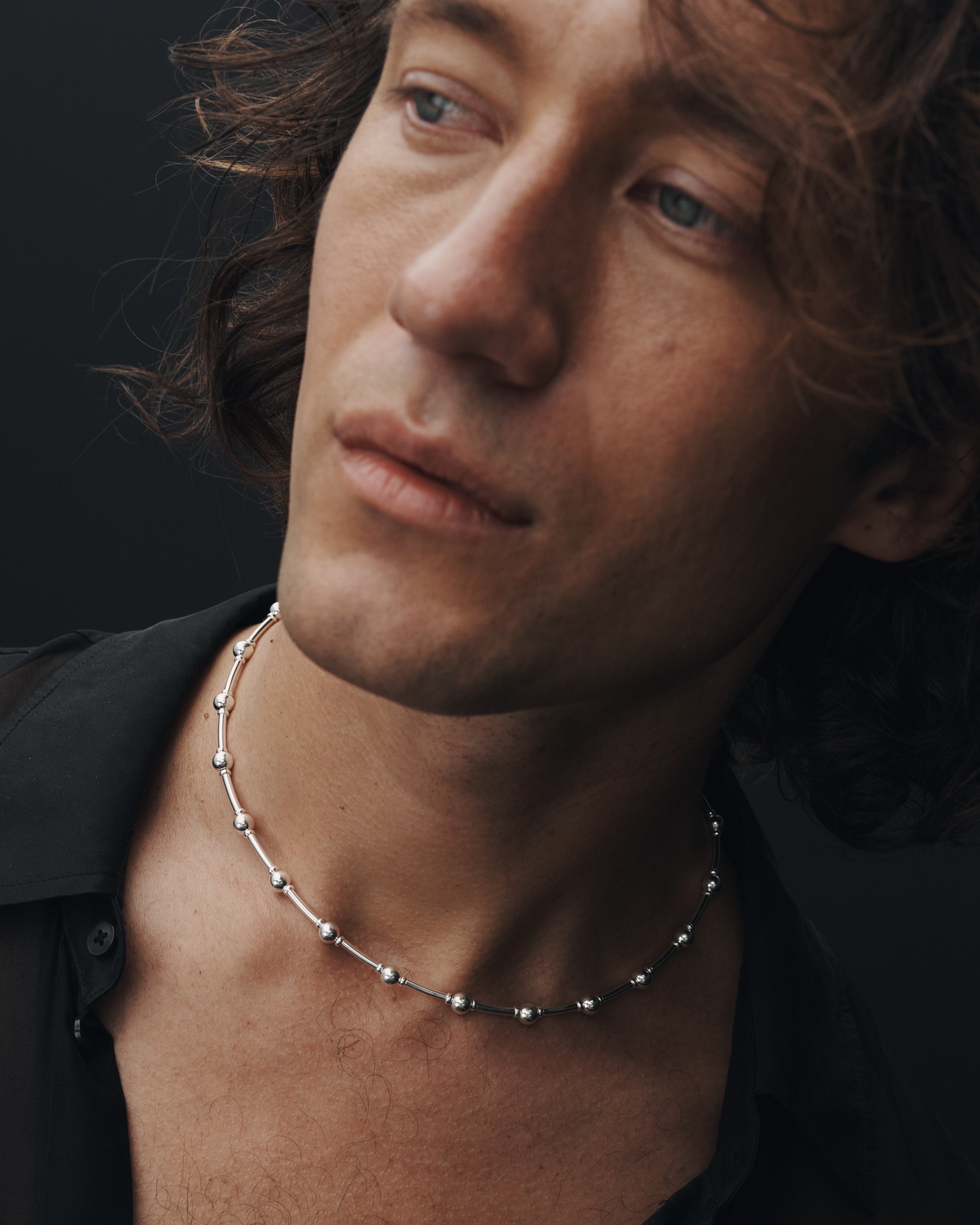 Temple of the Sun Alba Beaded Collar Silver