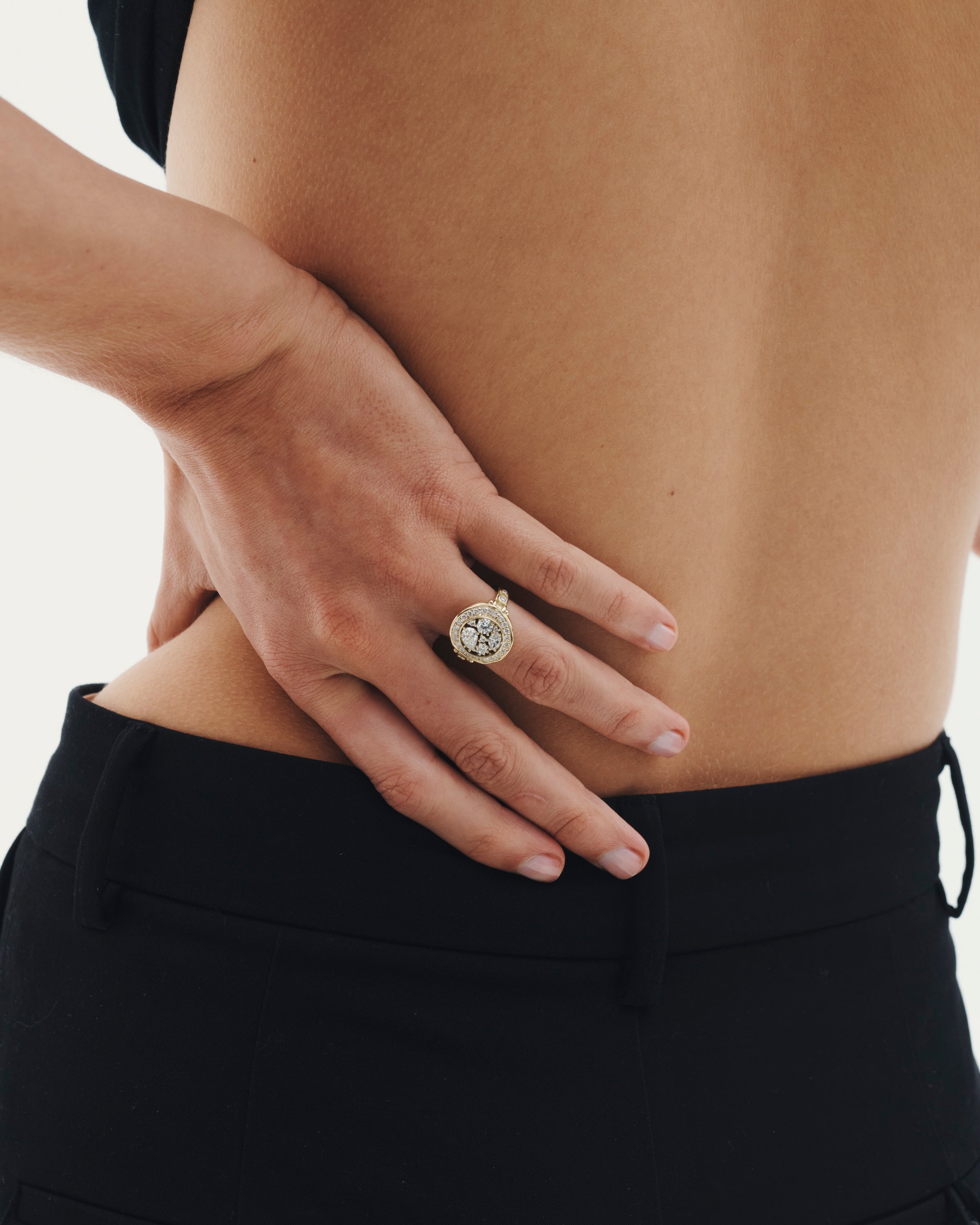 Temple of the Sun Asteria Halo Diamond Solid Gold