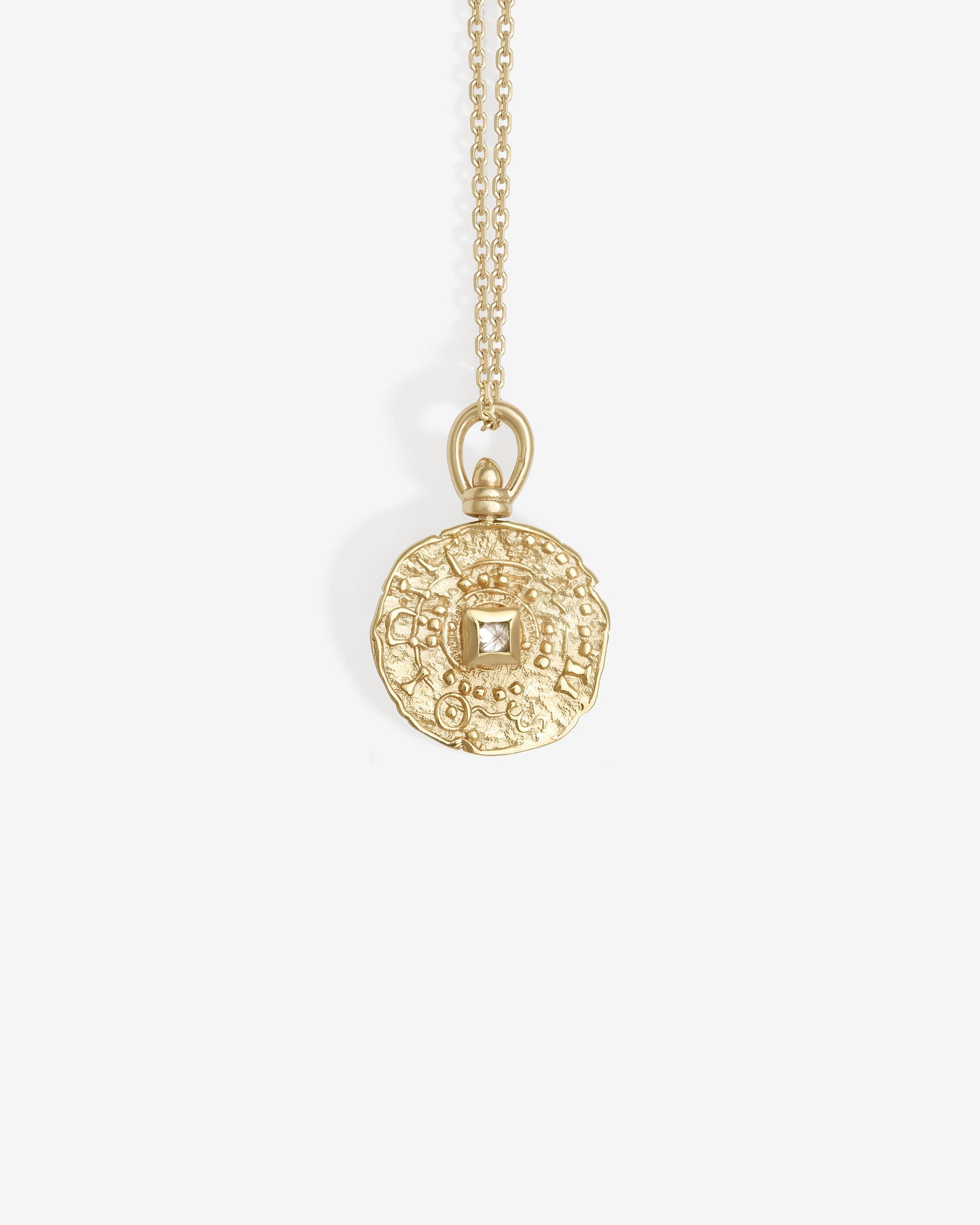 Temple of the Sun Atlantis Coin Necklace Diamond Solid Gold