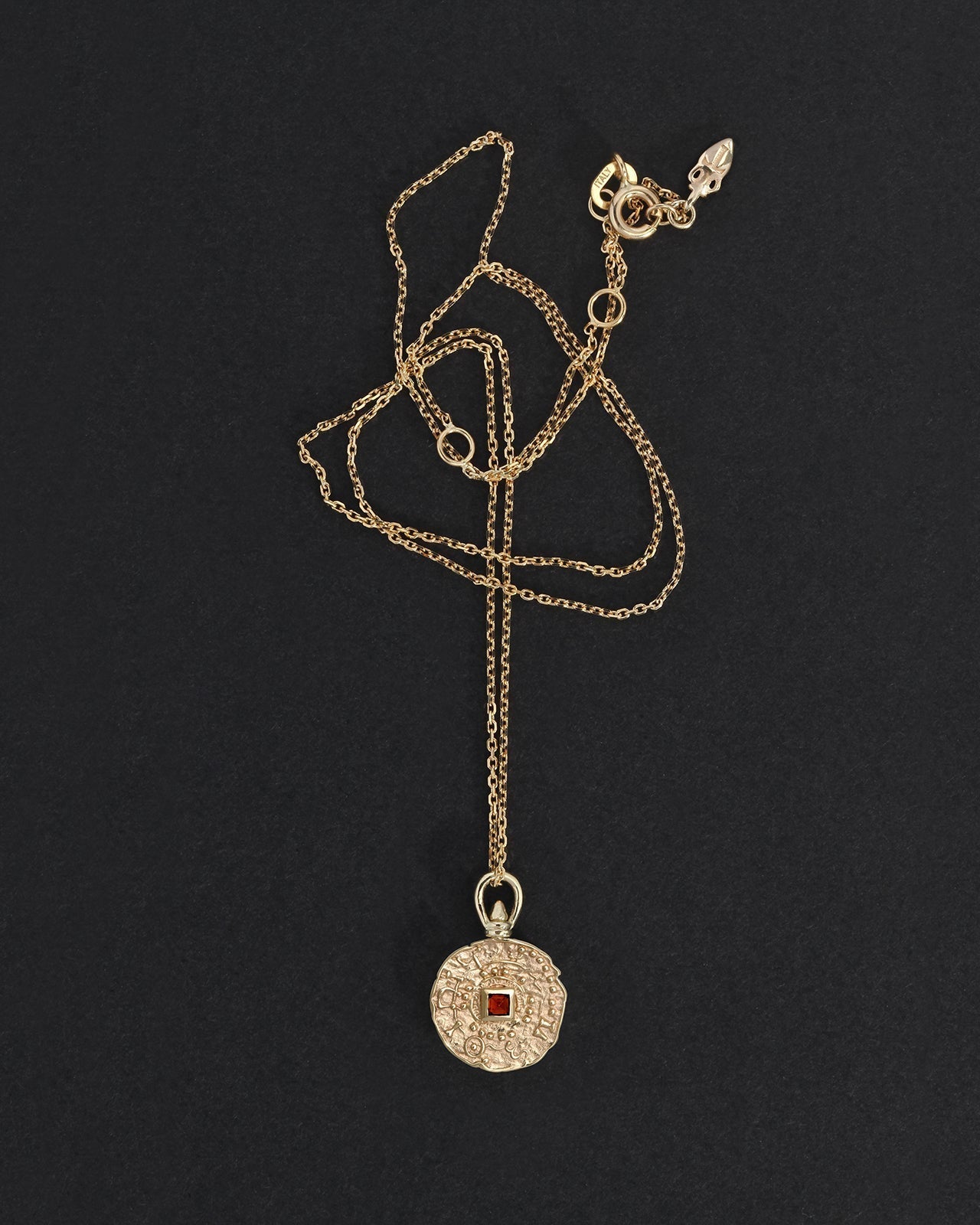 Temple of the Sun Atlantis Coin Necklace Garnet Solid Gold