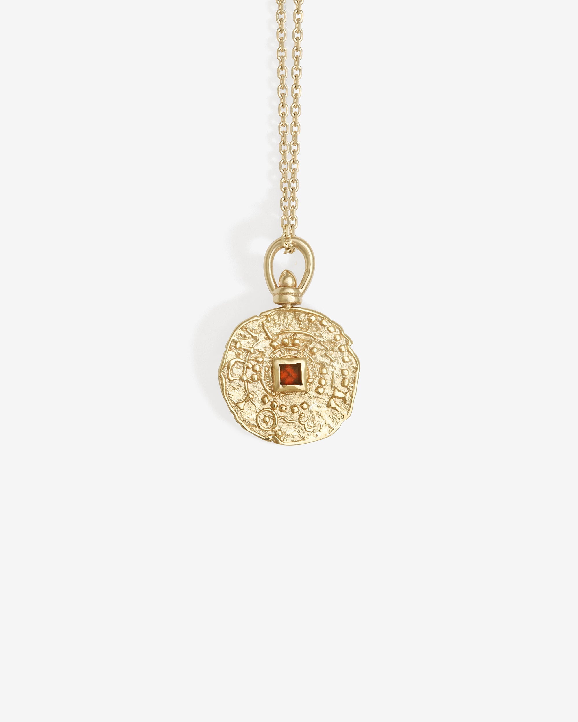 Temple of the Sun Atlantis Coin Necklace Garnet Solid Gold
