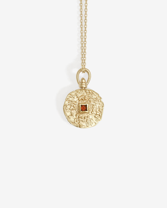 Temple of the Sun Atlantis Coin Necklace Garnet Solid Gold