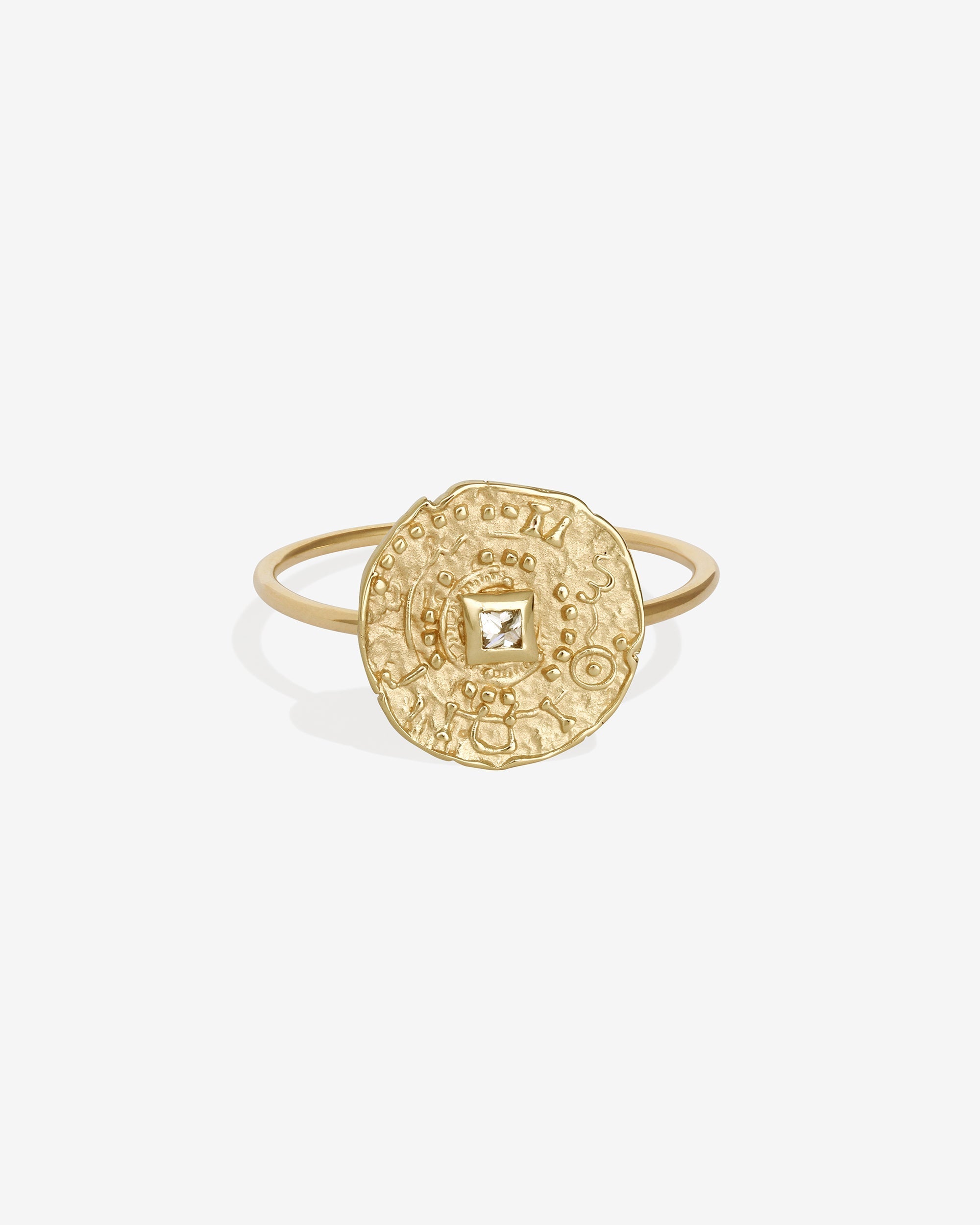 Temple of the Sun Atlantis Coin Ring Diamond Solid Gold