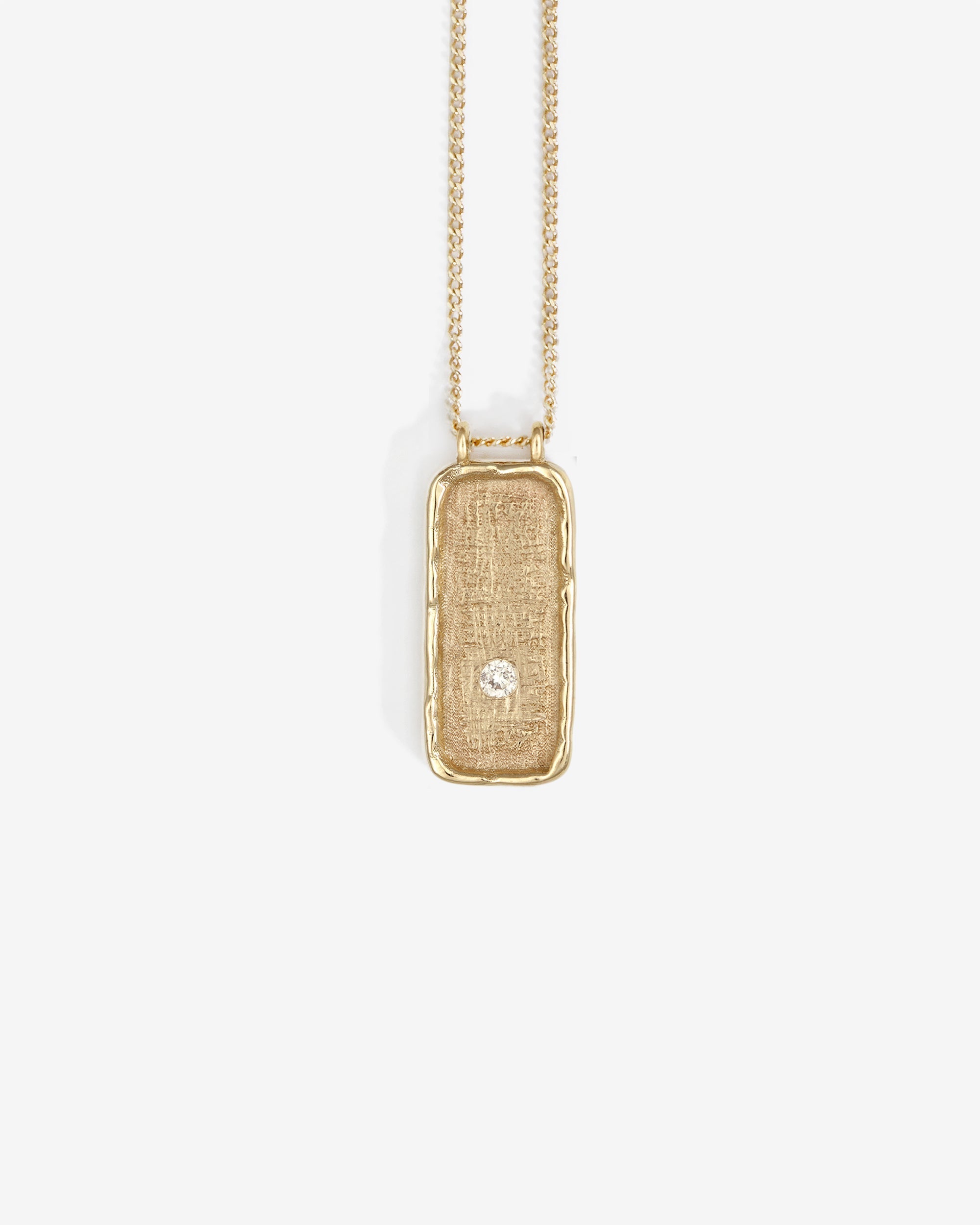 Temple of the Sun Cartouche Necklace White Diamond Solid Gold