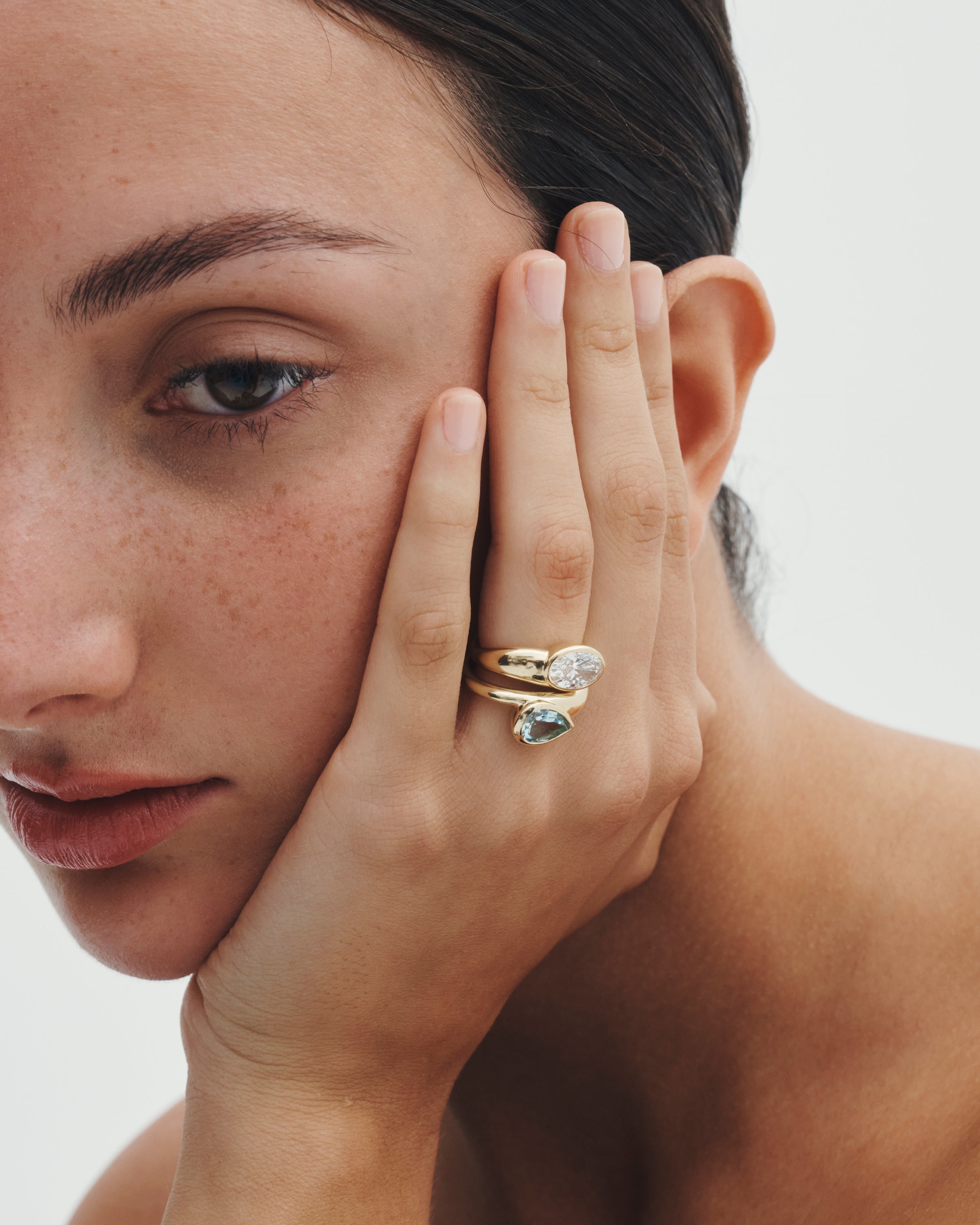 Temple of the Sun Grace Wide Ring Pear Aquamarine Solid Gold