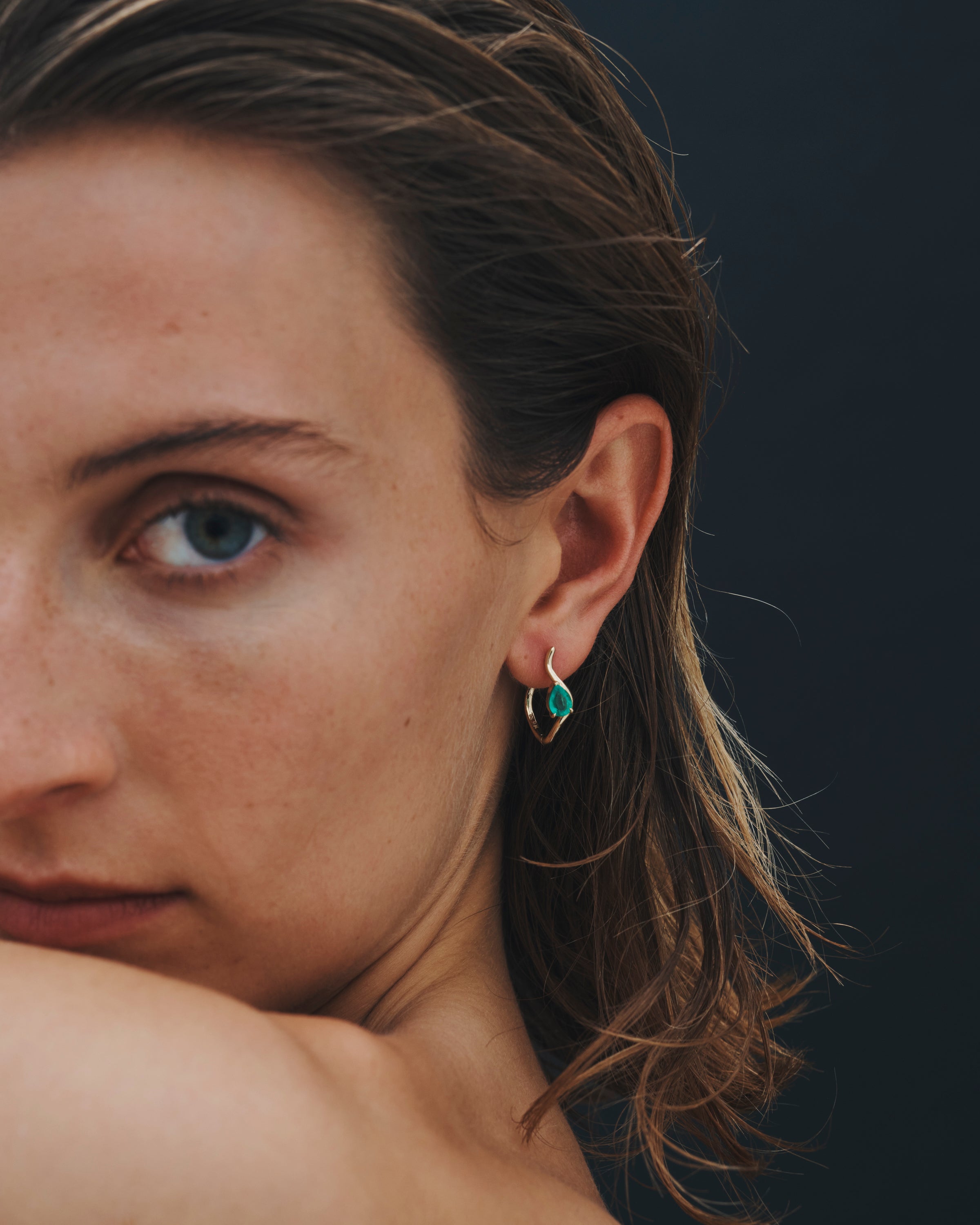 Temple of the Sun Iona Hoops Pear Emerald Solid Gold