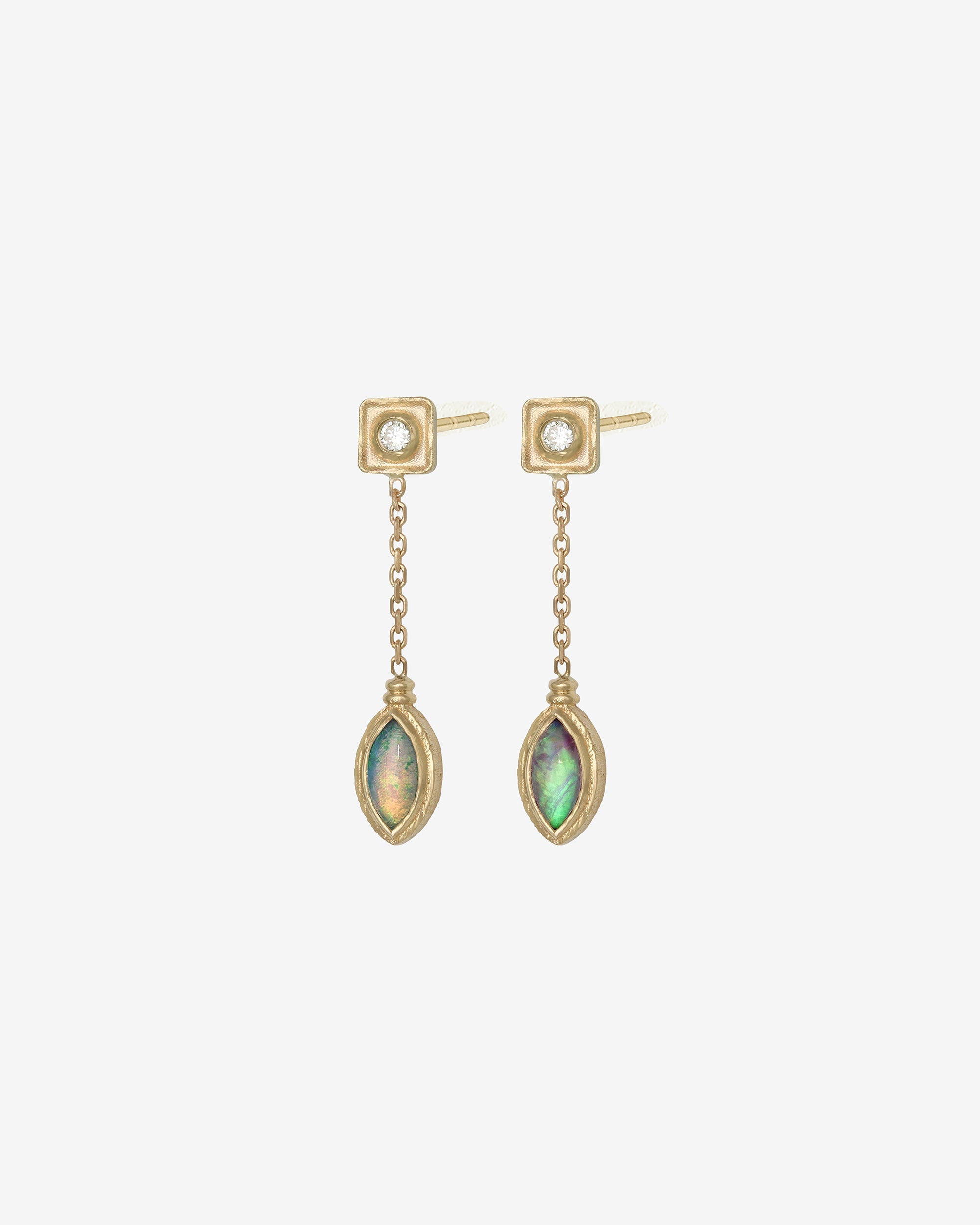 Temple of the Sun Mer Earrings Marquise Opal Diamond Solid Gold