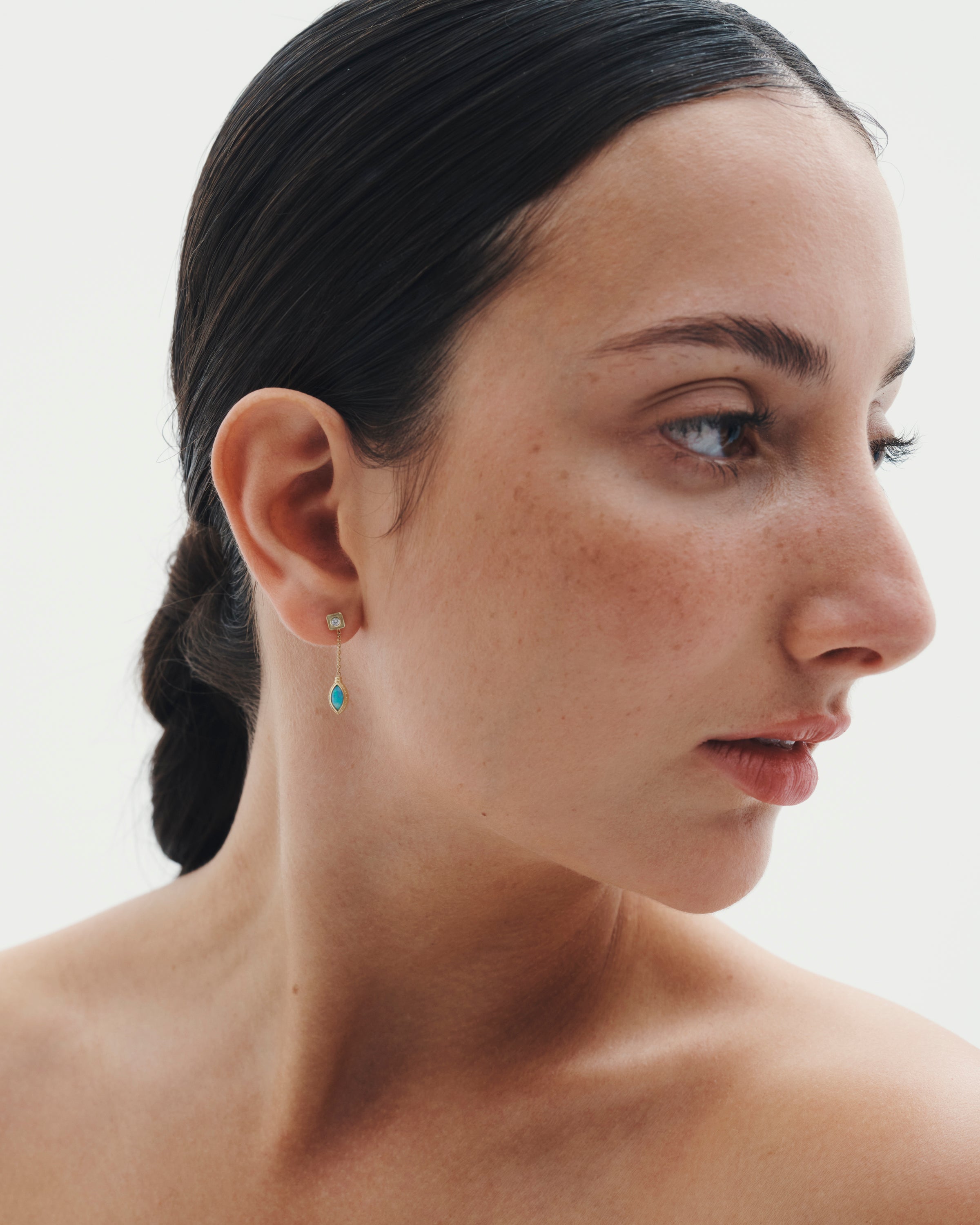 Temple of the Sun Mer Earrings Marquise Opal Diamond Solid Gold