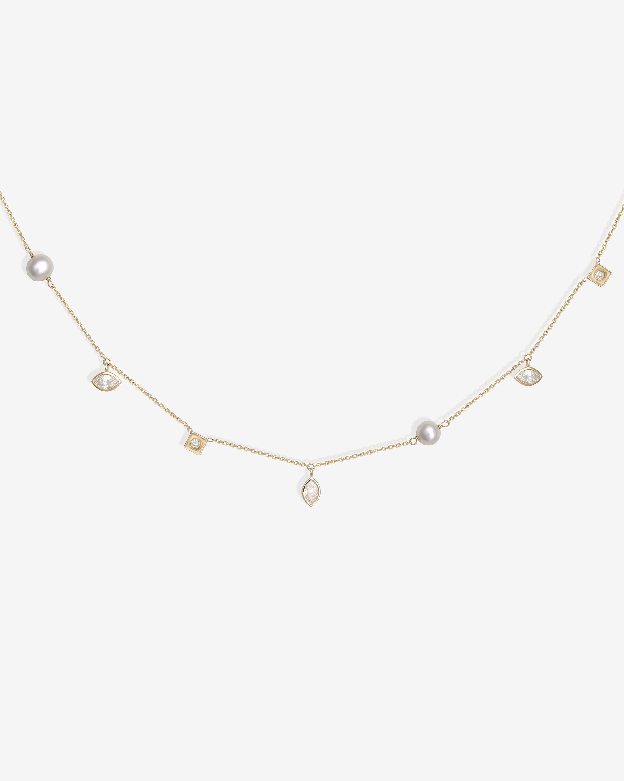 Temple of the Sun Mer Station Necklace Pearl Diamond Solid Gold