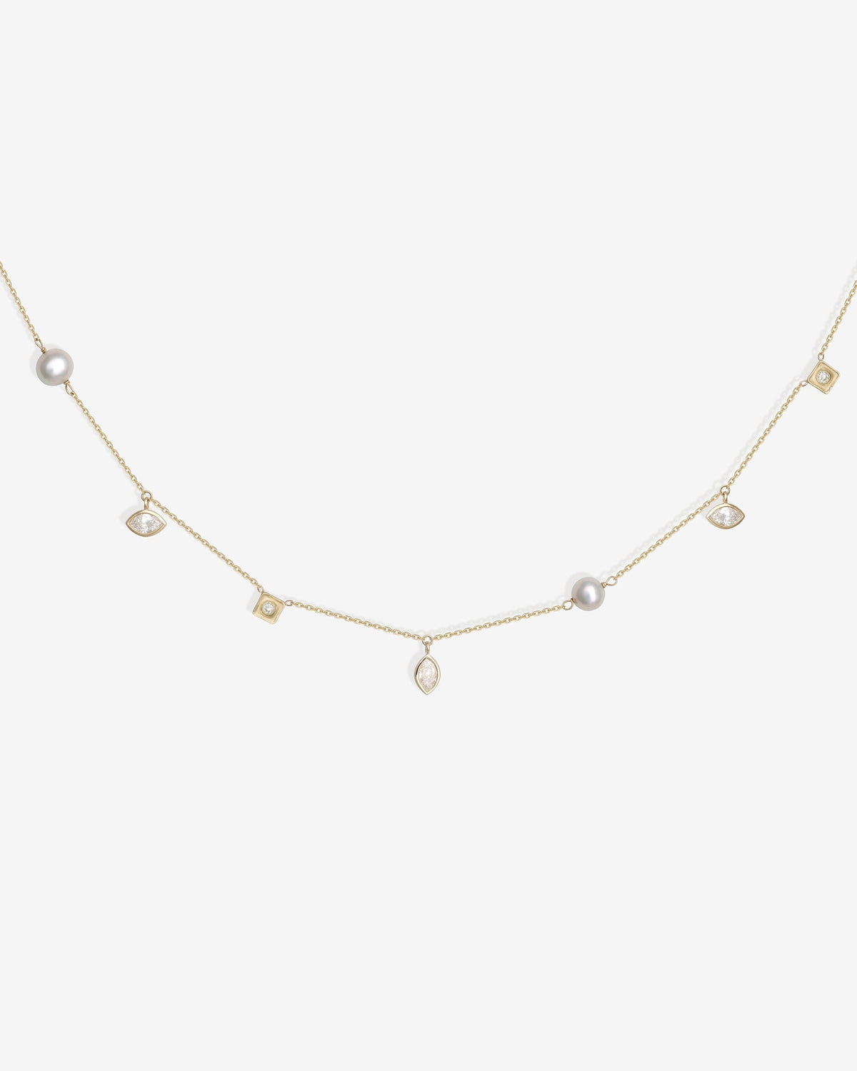 Mer Station Necklace Pearl Diamond Solid Gold