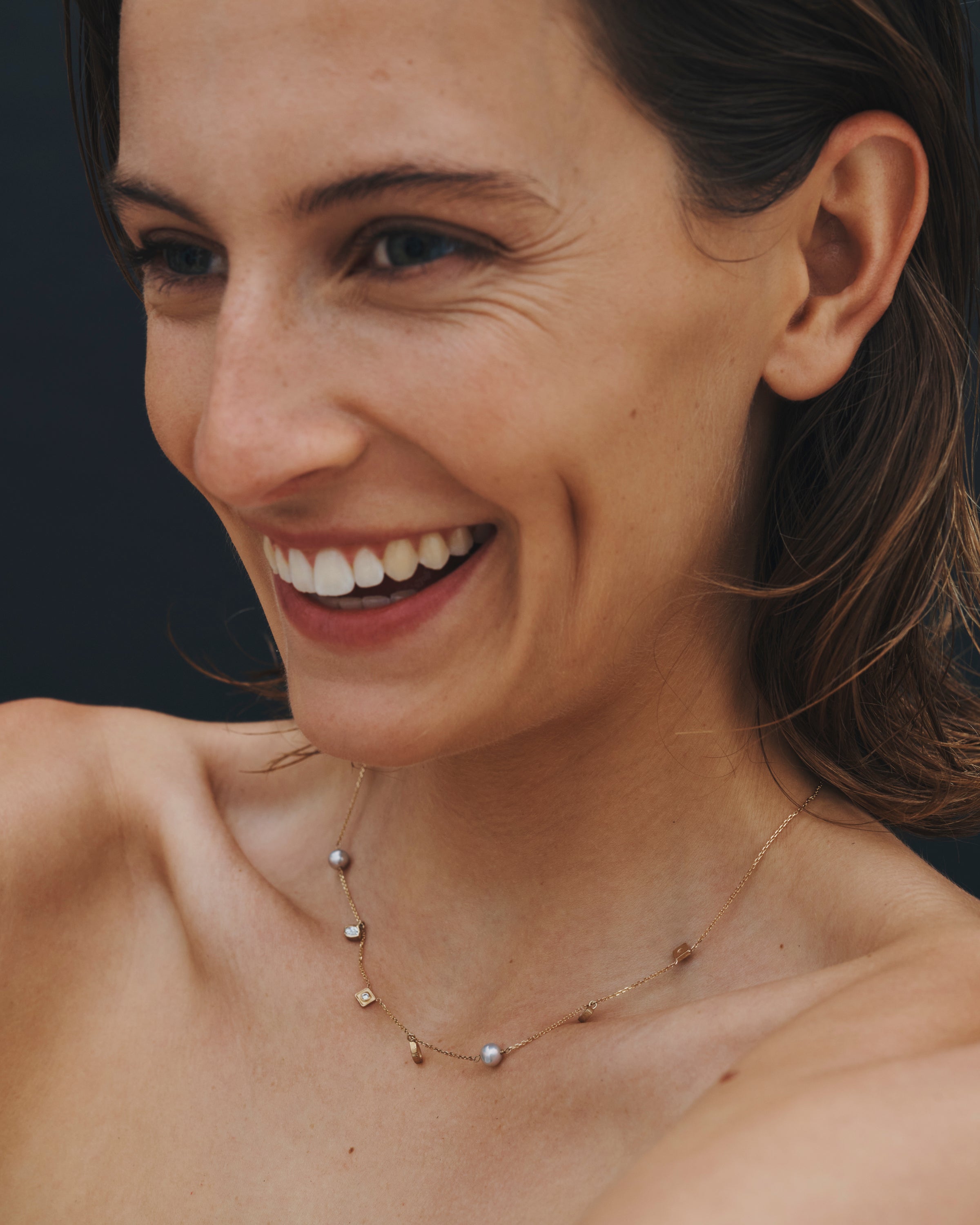 Temple of the Sun Mer Station Necklace Pearl Diamond Solid Gold