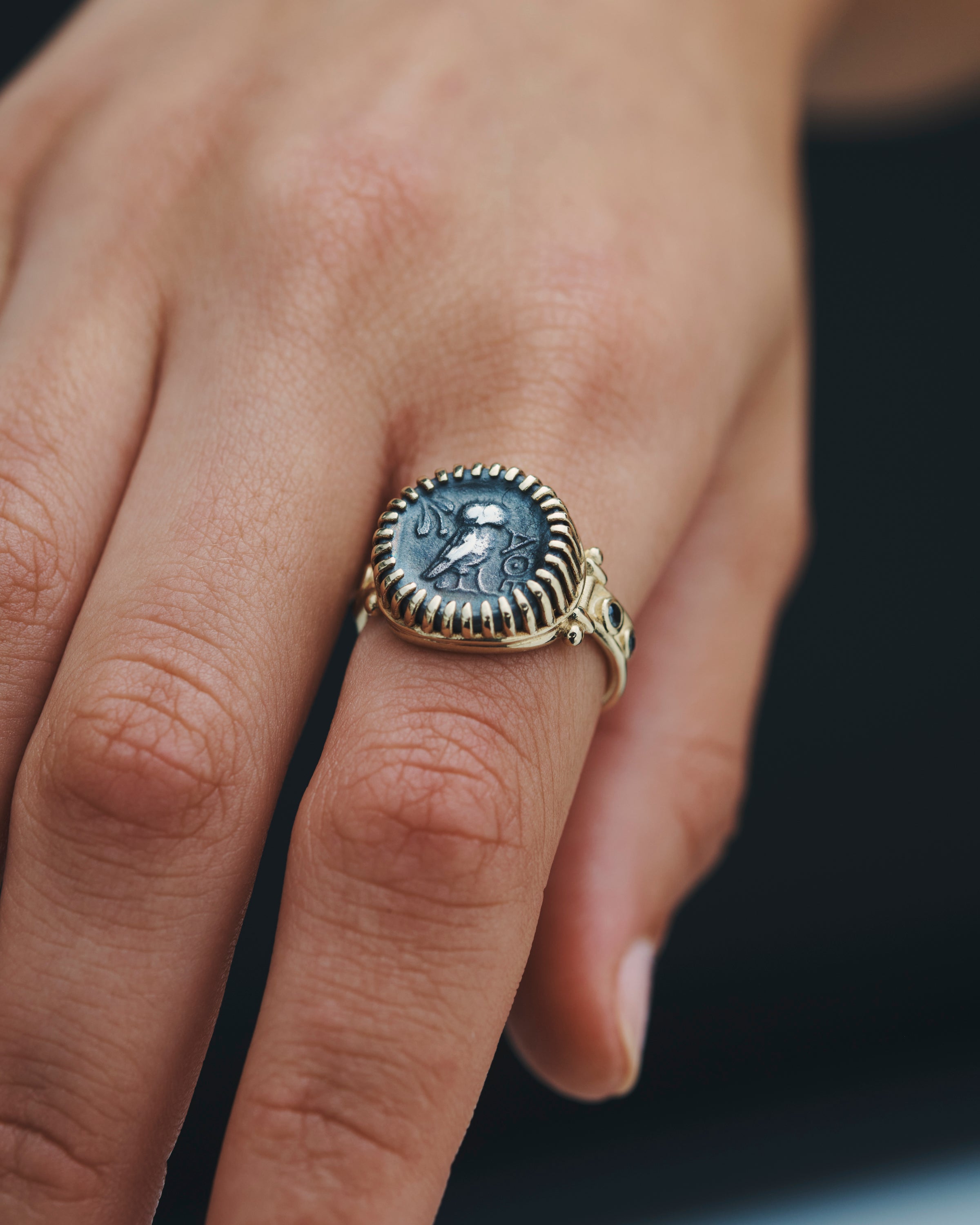 Temple of the Sun Palas Intaglio Ring Black Diamond Solid Gold