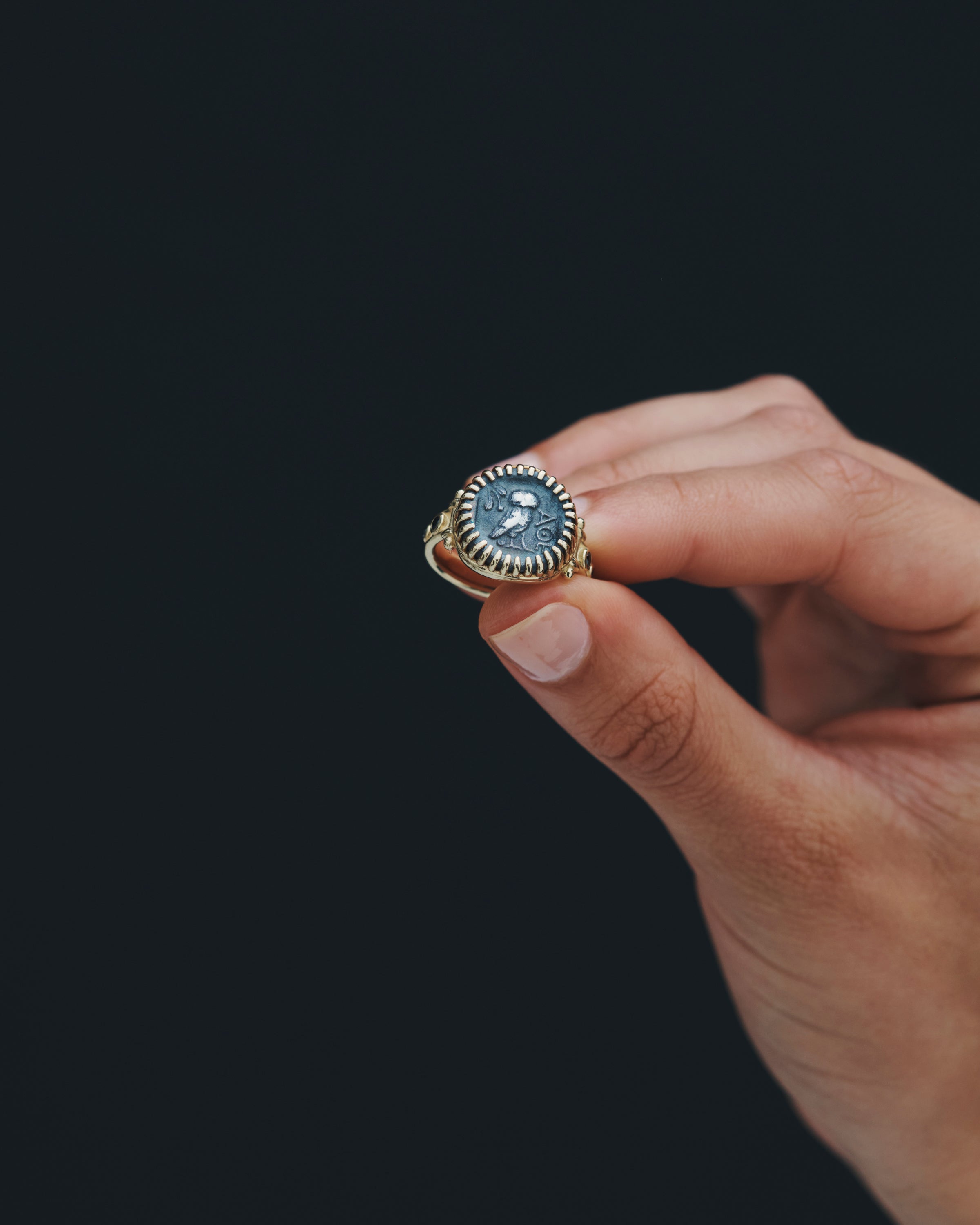Temple of the Sun Palas Intaglio Ring Black Diamond Solid Gold